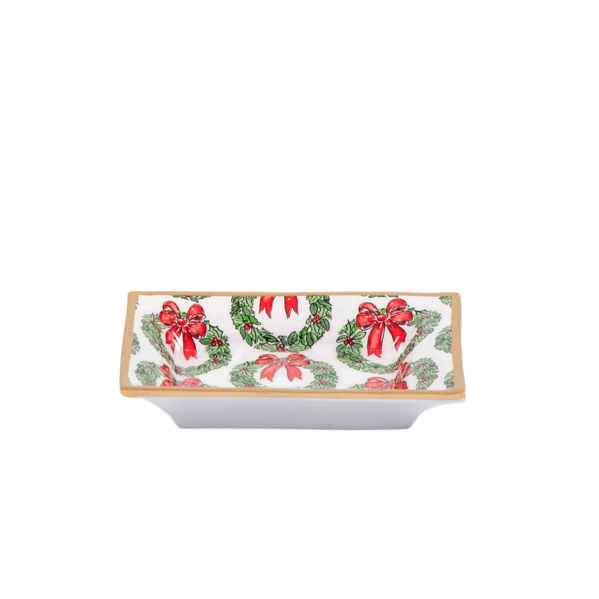 Holly Wreath Bow Enameled Landry Tray - Jaye's Studio