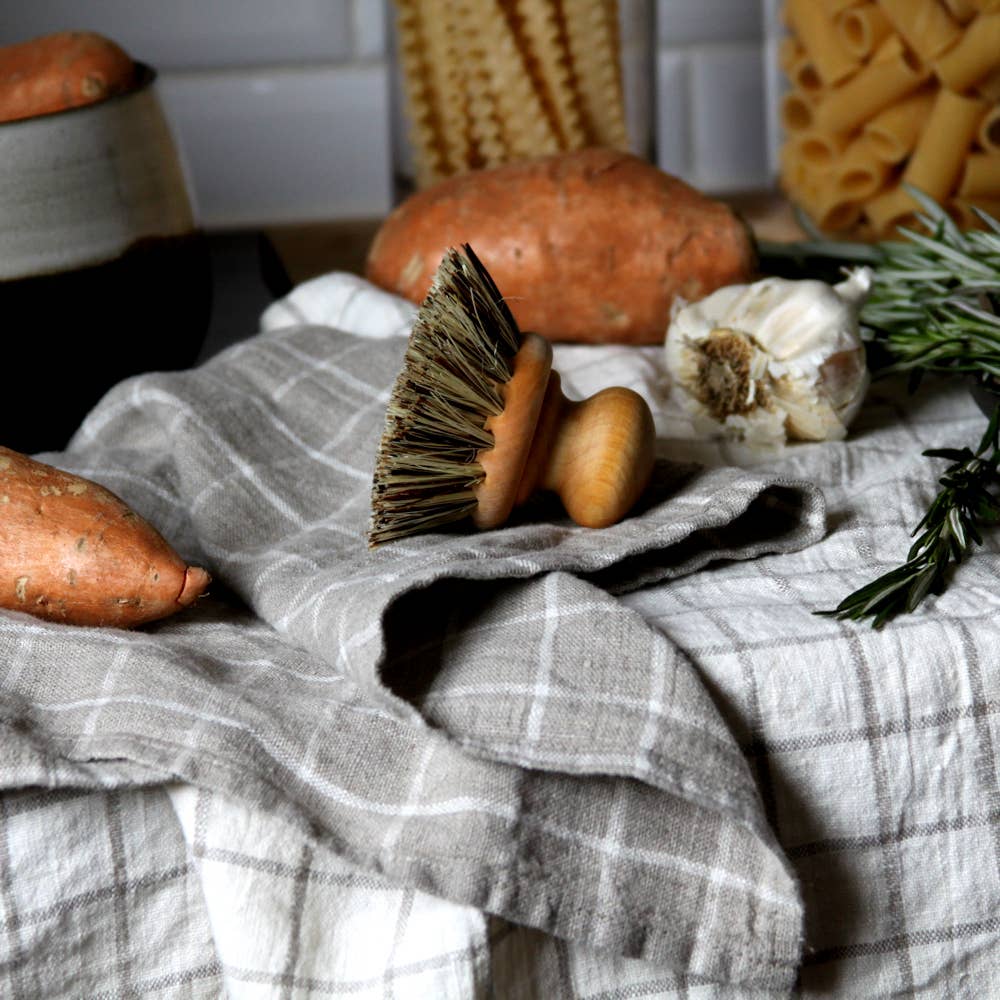 Natural Striped Linen Hand Towel, Stonewashed
