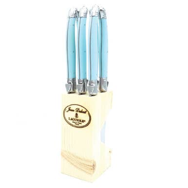 Steak Knives, Turquoise (Set of 6, Wooden Block) - Jean Dubost Laguiole