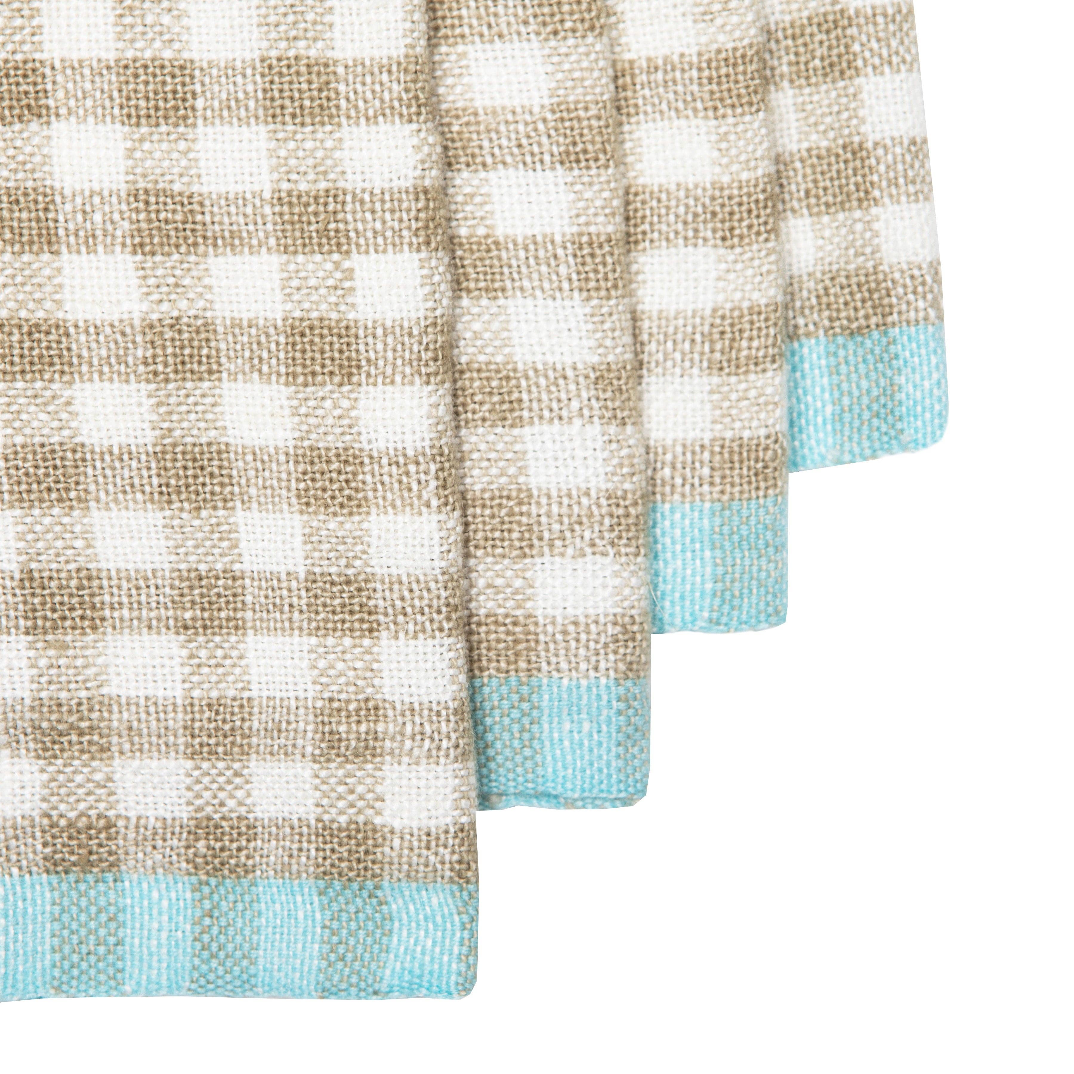 Dinner Napkins, Two-Tone Gingham Natural & Aqua (Set of 6) - Couleur Nature Paris (19in sq)