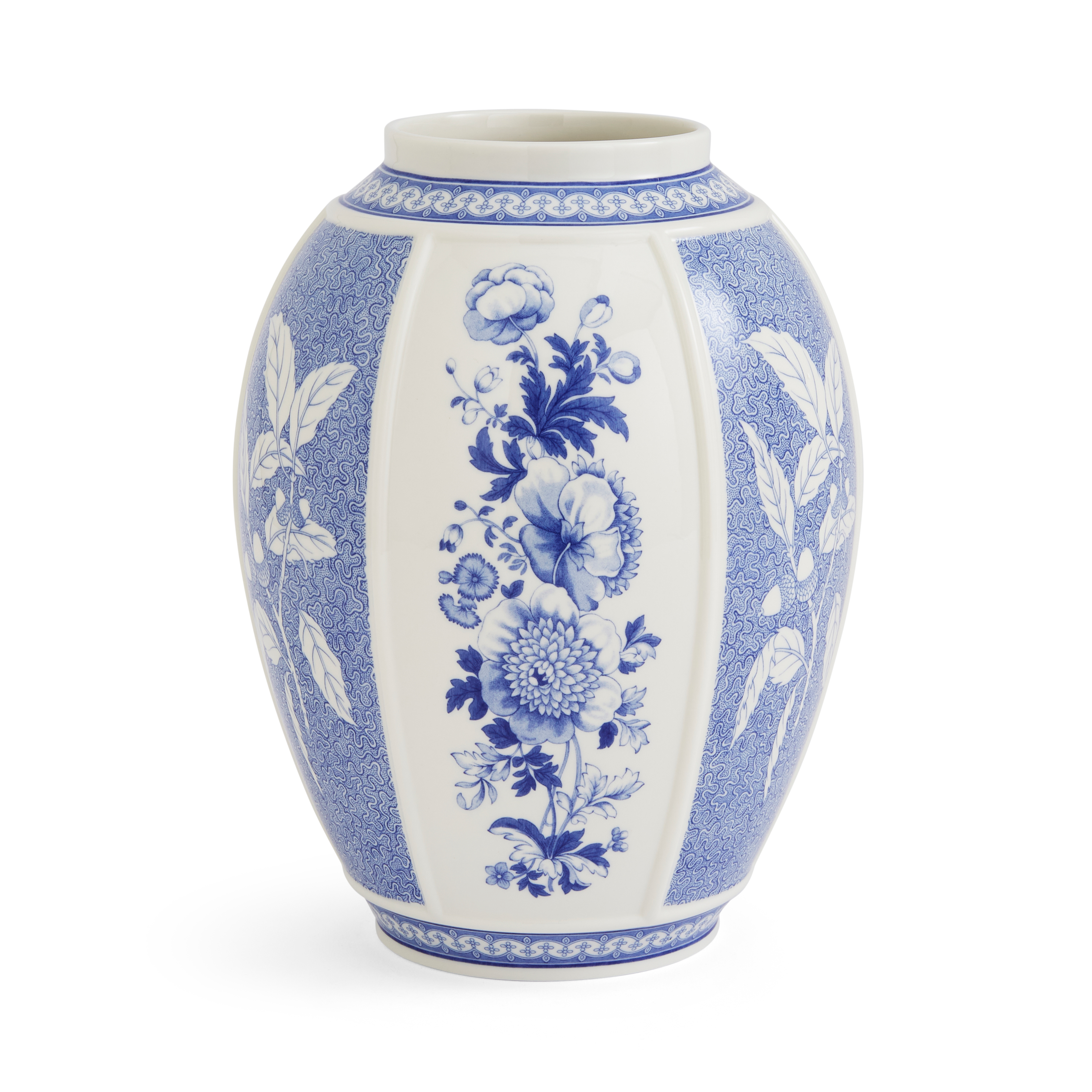 Blue Italian Vase, British Flowers - Spode (10in)