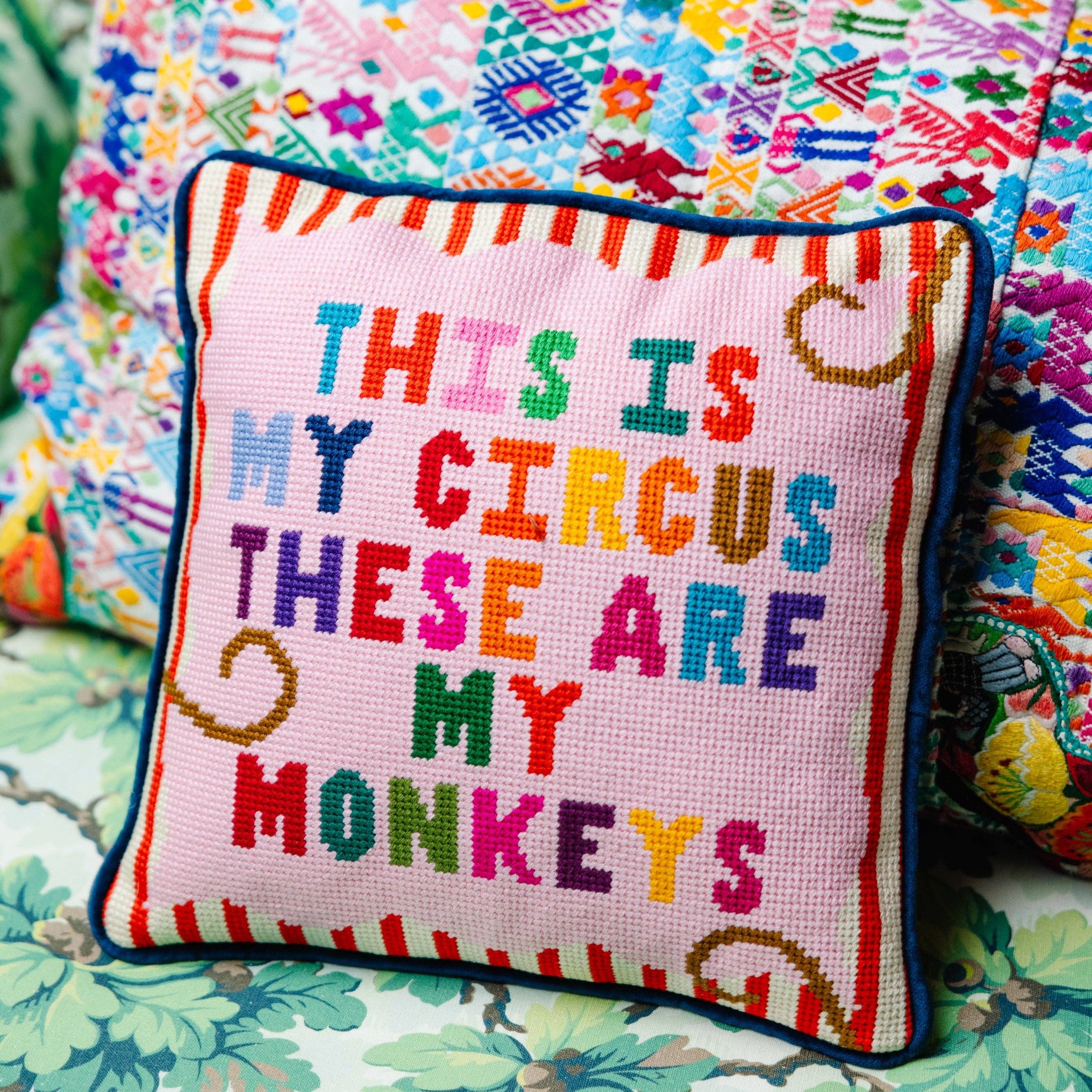 Pillow, 'My Circus...' Needlepoint - Furbish Studio