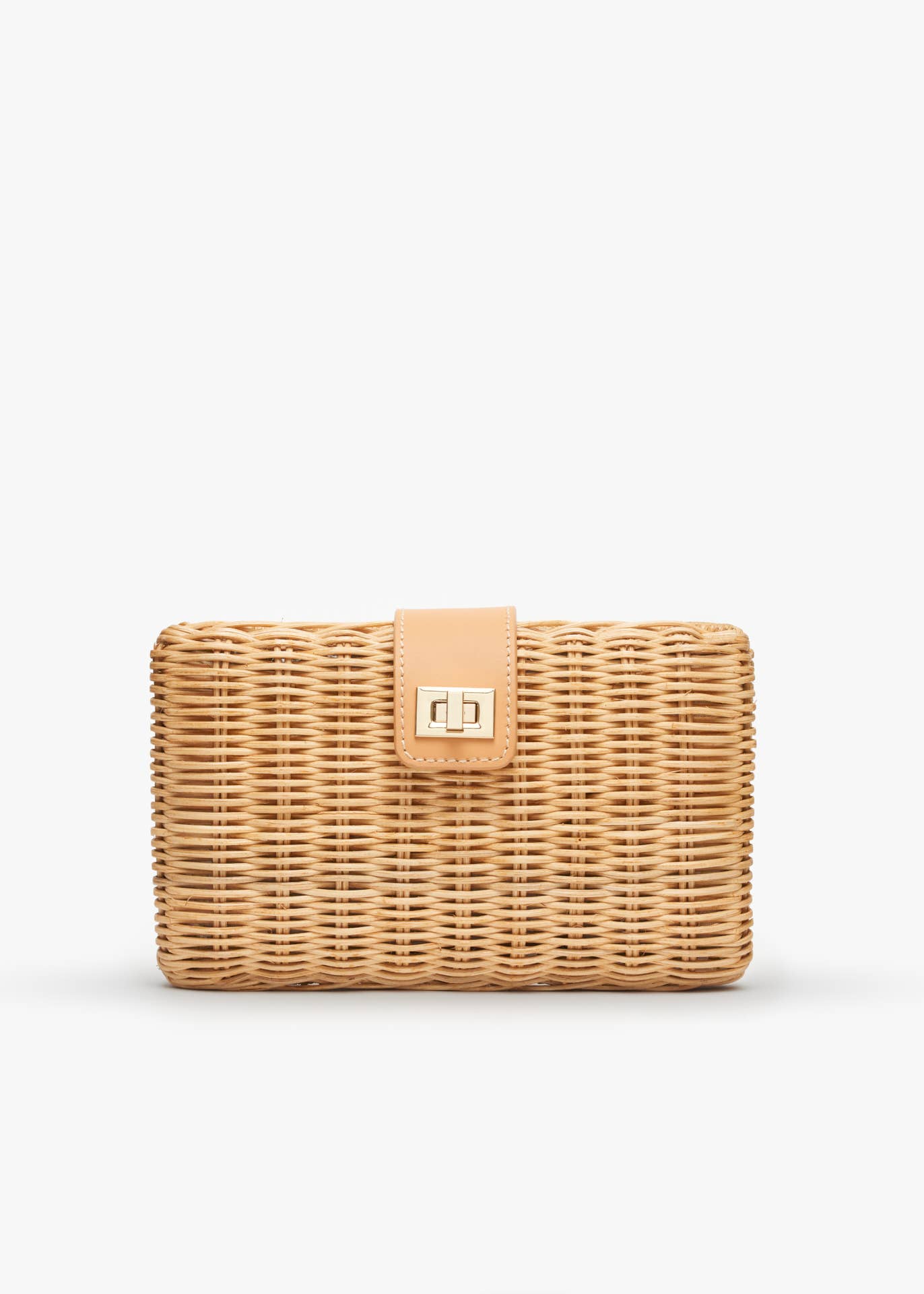 White, Lou Wicker Clutch Bag with Gold Toned Turn Lock - Kayu