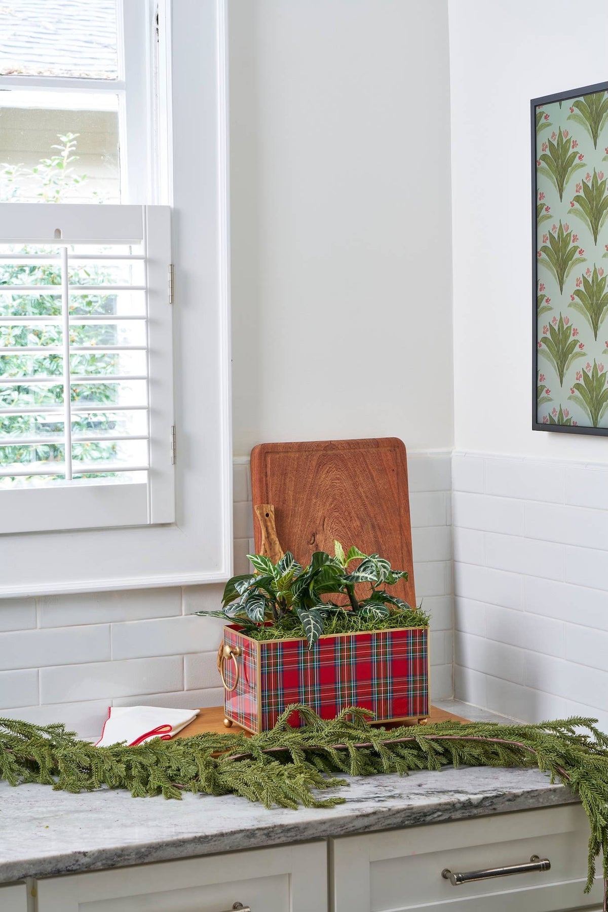 Cachepot, Tartan Plaid Enameled Rectangular Planter - Jaye's Studio (6in x 12in)