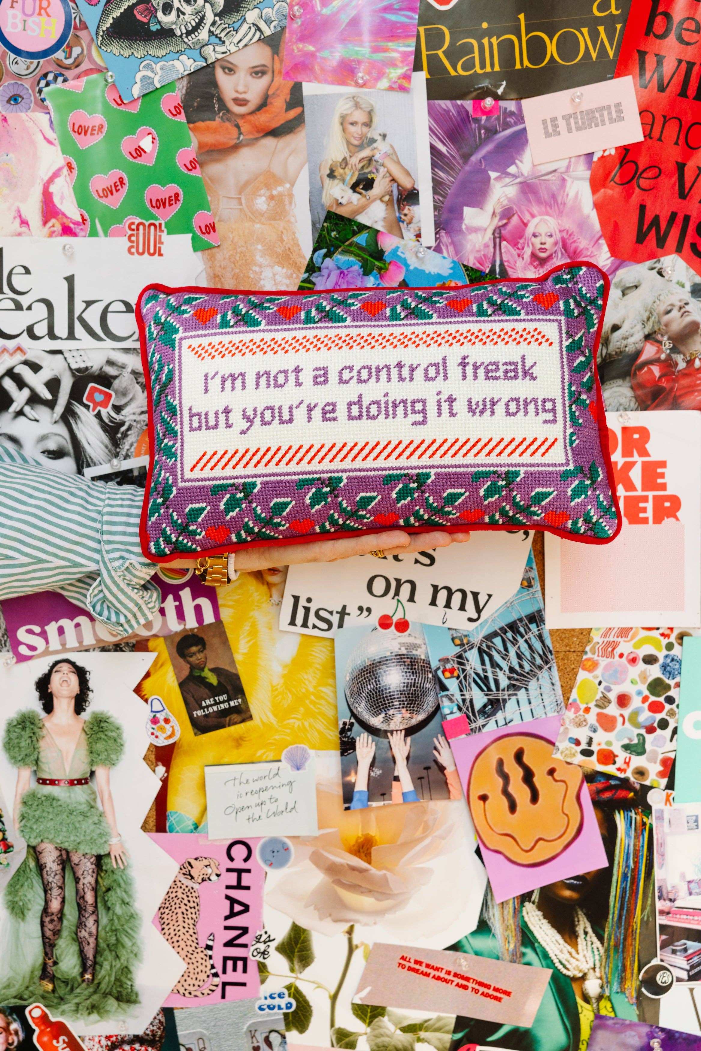 Pillow, 'Control Freak' Needlepoint - Furbish Studio (9in x 15in)