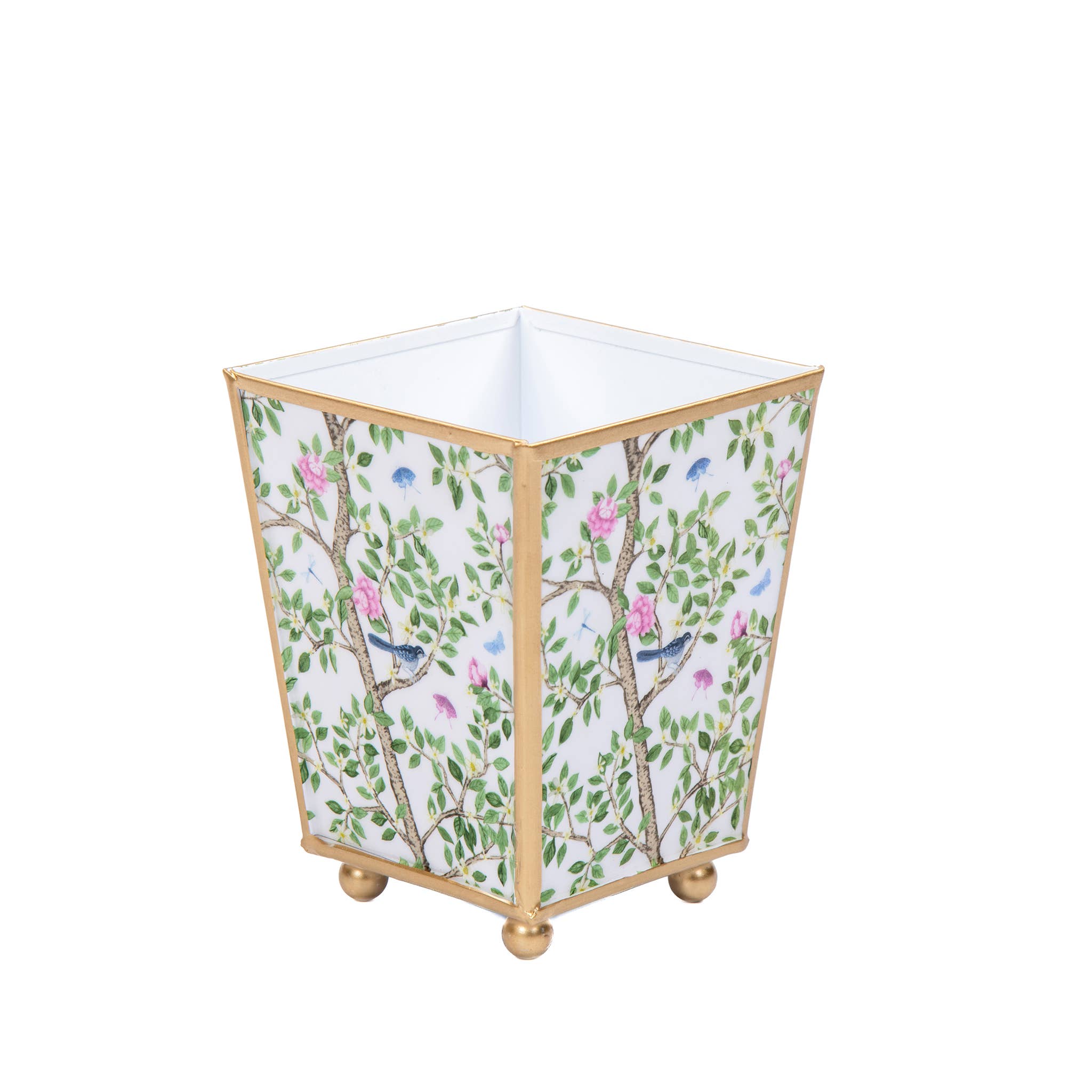 Elsie's Garden Enameled Square Cachepot Planter, Blue & Pink (6-in)