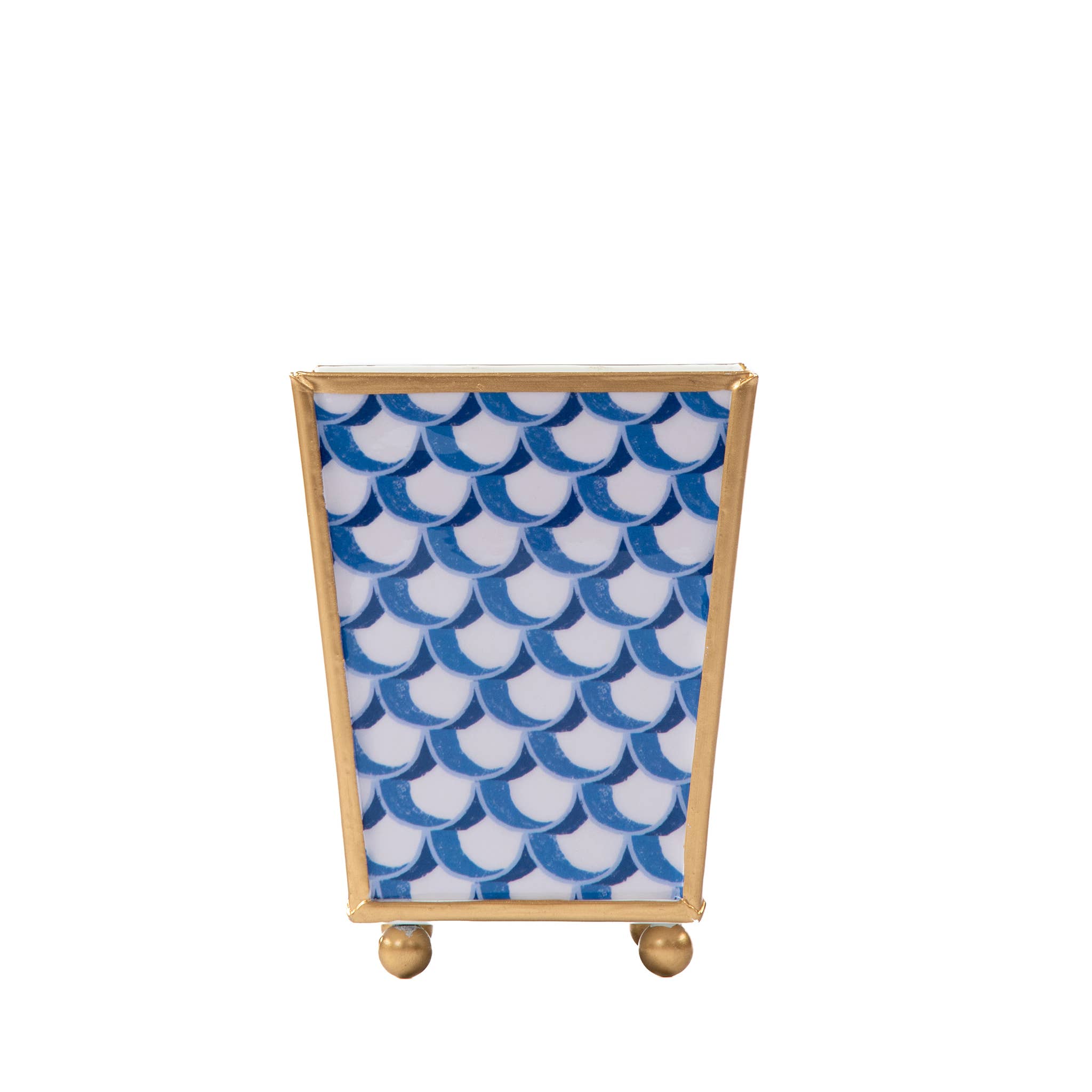 Scales Enameled Square Cachepot Planter, Blue (6-in)