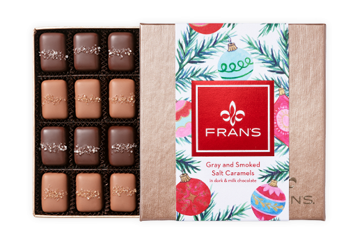Gray & Smoked Salt Caramels, Holiday Wrap - Fran's Chocolates (20-pieces)