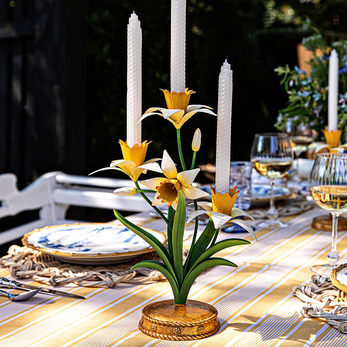 Meadow Walk Daffodil 14" Centerpiece Candelabra - Yellow