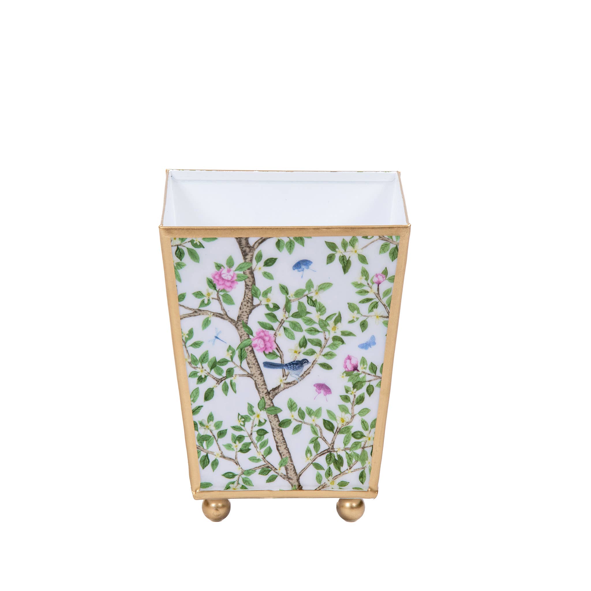 Elsie's Garden Enameled Square Cachepot Planter, Blue & Pink (6-in)
