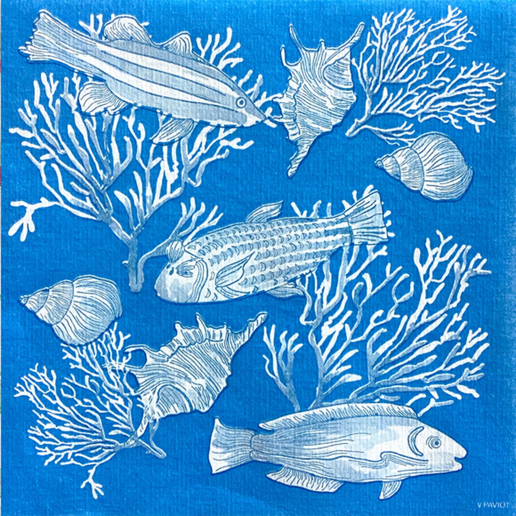 Cocktail Napkin, Fonds Marins - Françoise Paviot (20 count, 5in sq)