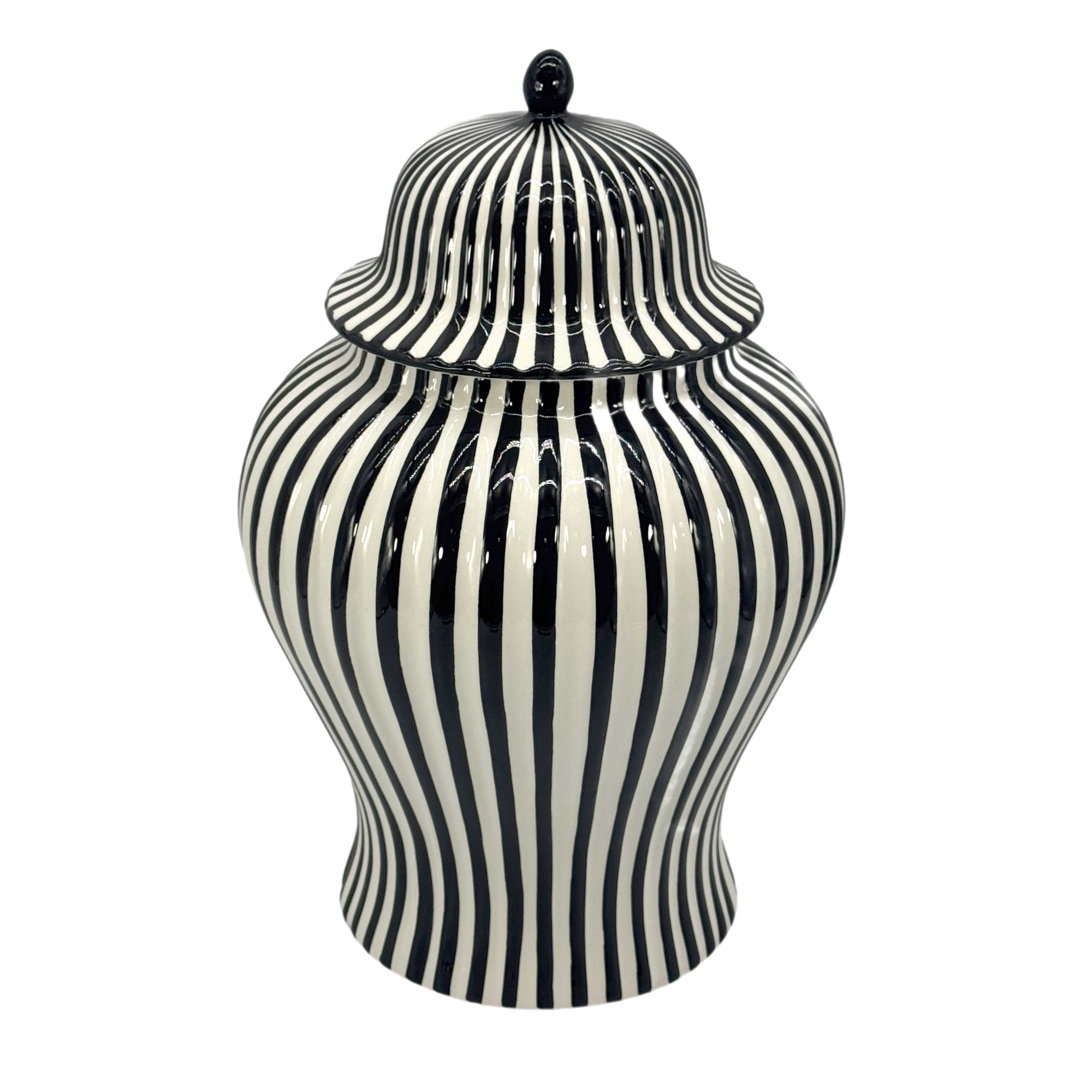 Black & White Candy Cane Striped Ceramic Vase, 18in