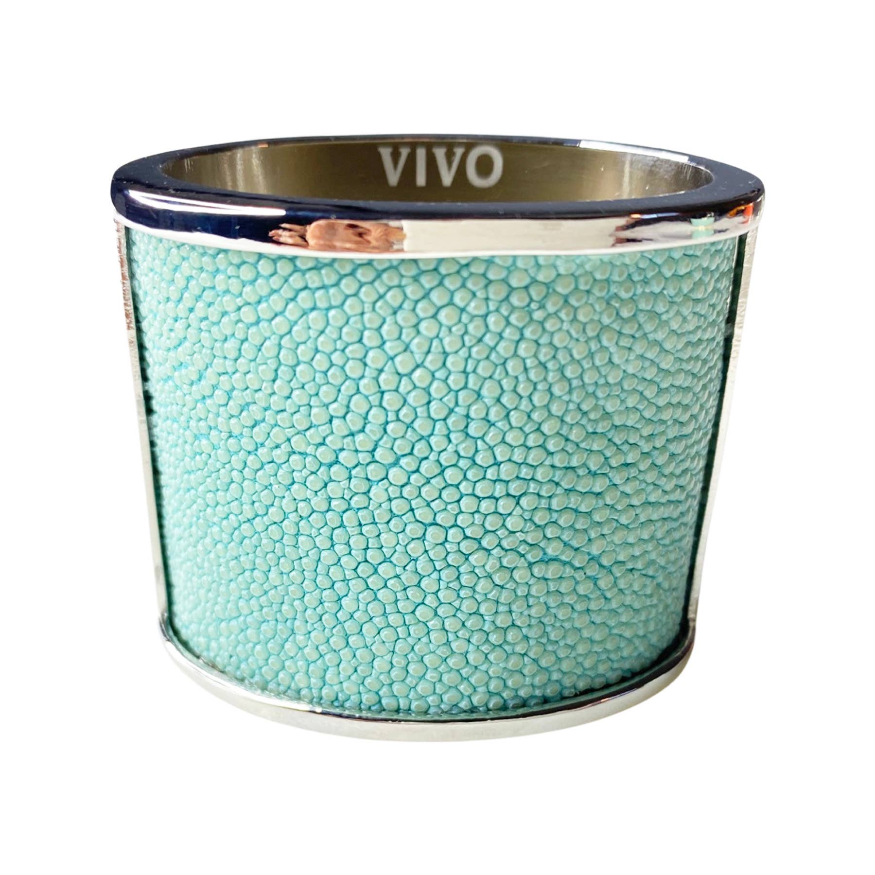 Shagreen Inlay Silver Napkin Ring, Sky (Set of 4) - Vivo