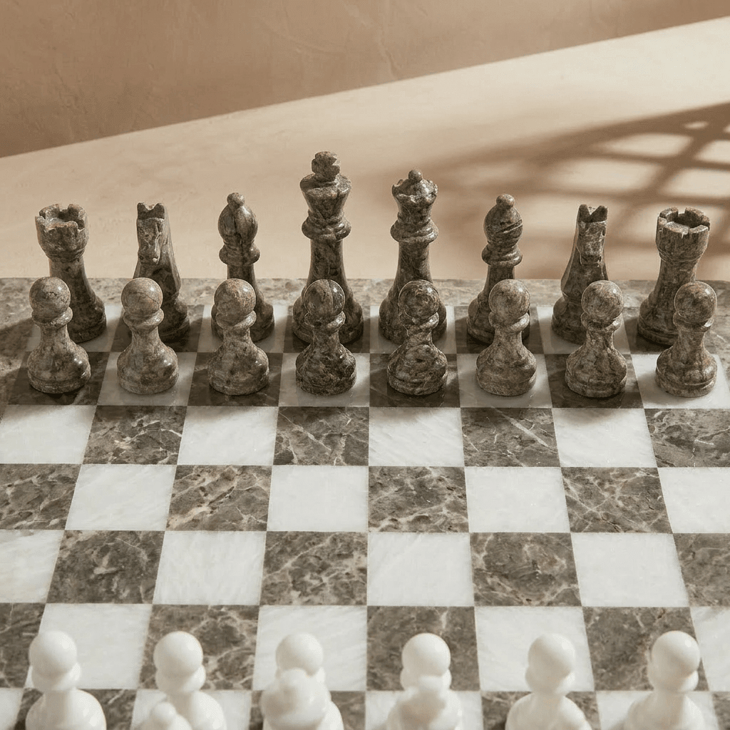 Marble Chess Set, Oceanic & White, 16in (with Storage Case)