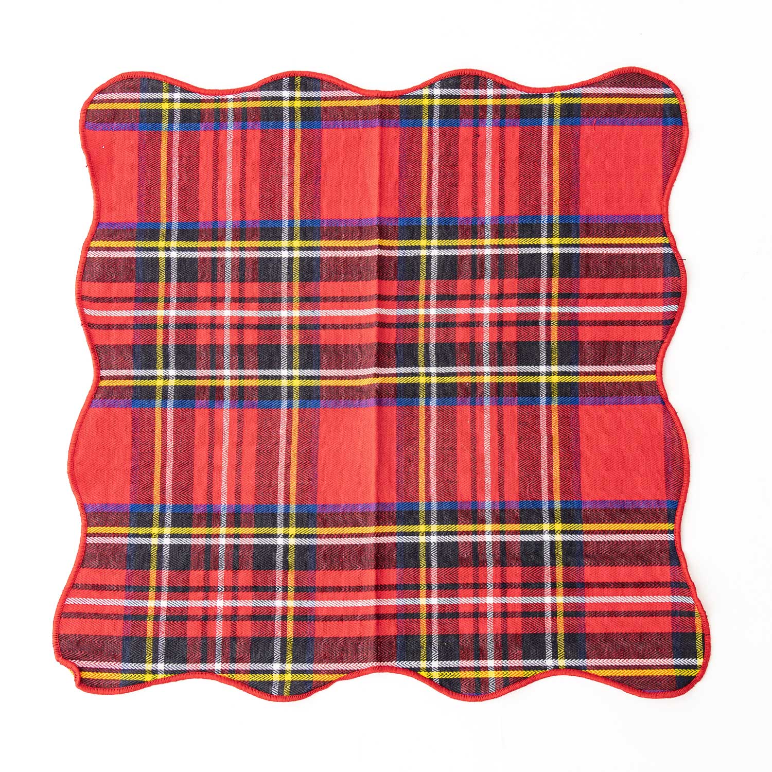 Red Plaid Scalloped Dinner Napkin, Set of 6 (18in sq)