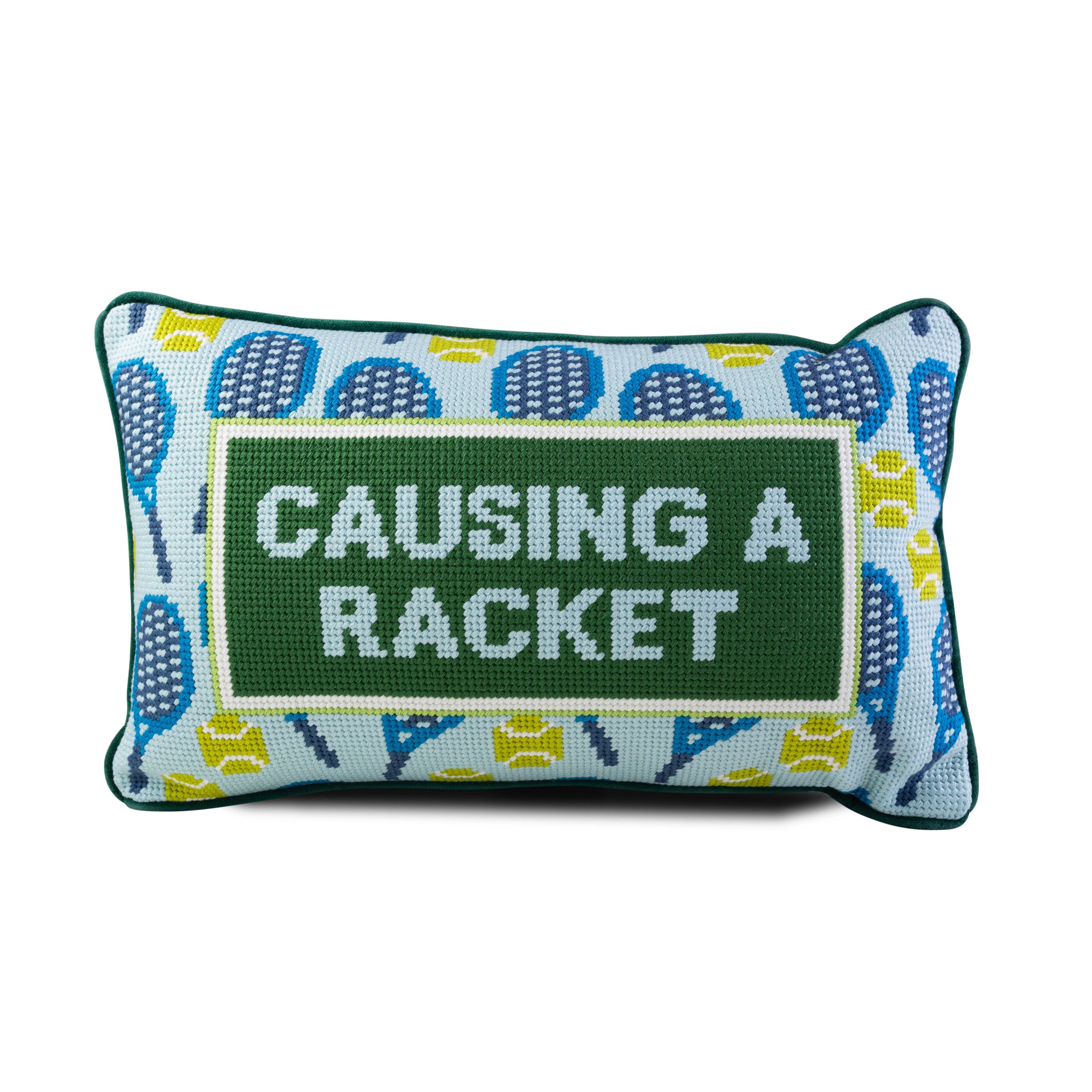 Pillow, 'Causing A Racket' Needlepoint - Furbish Studios