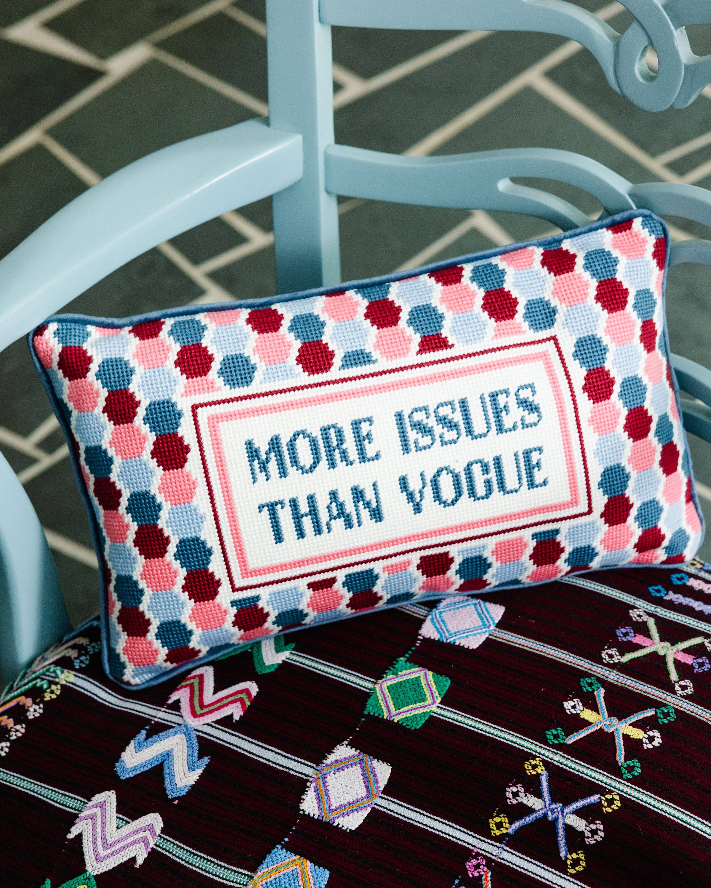Pillow, 'More Issues' Needlepoint - Furbish Studio (9in x 15in)