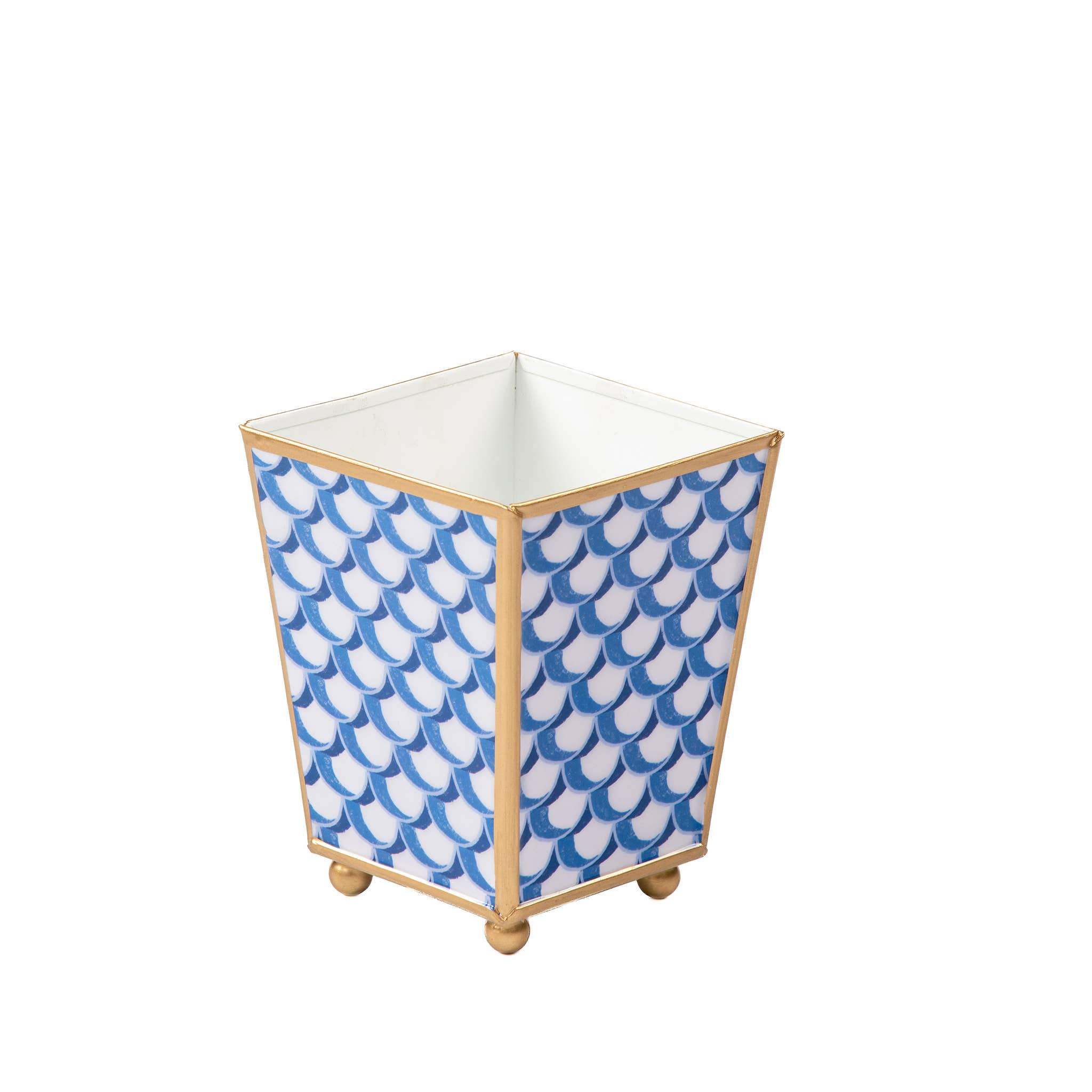 Scales Enameled Square Cachepot Planter, Blue (6-in)