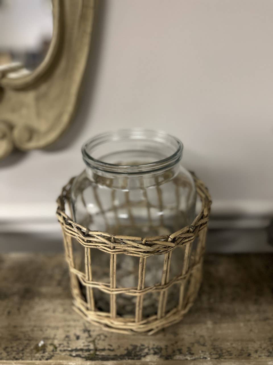 Glass & Woven Willow Canister / Vase (LARGE)
