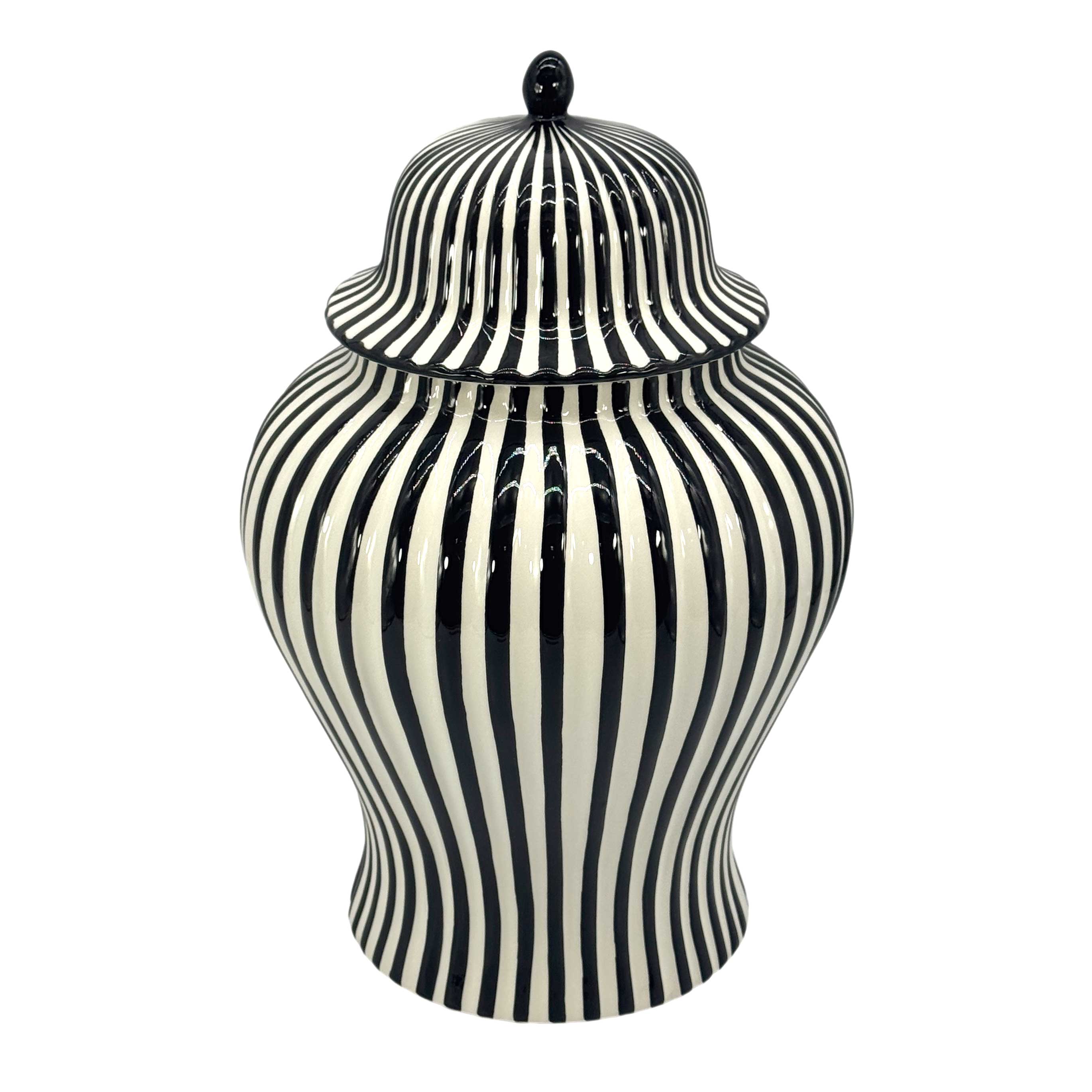 Black & White Candy Cane Striped Ceramic Vase, 18in