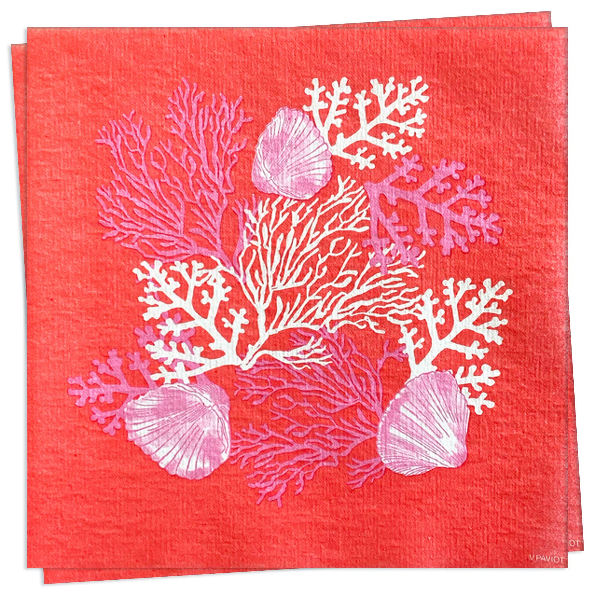 Cocktail Napkin, Coral - Françoise Paviot (20 count, 5in sq)