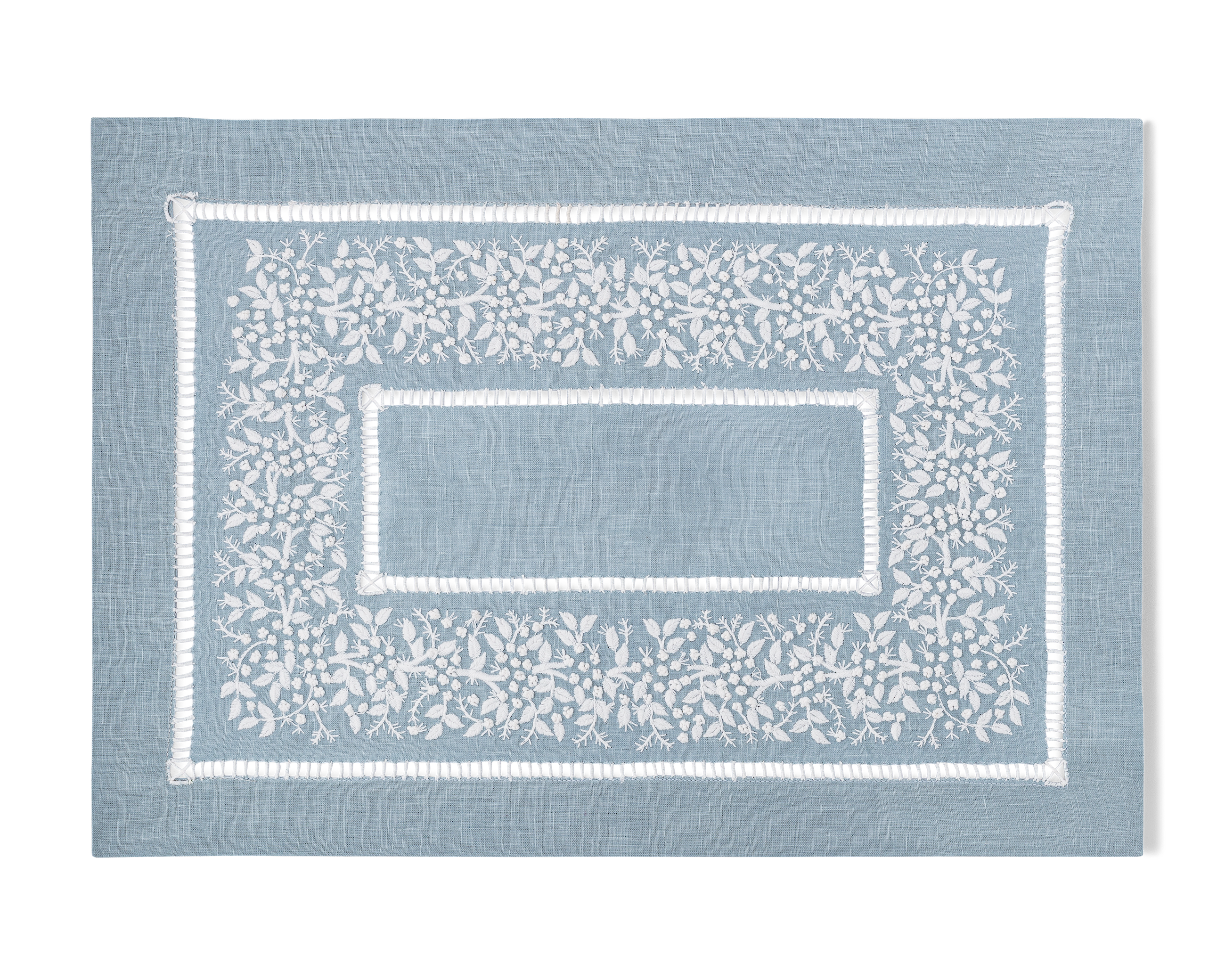 Linen Placemat, White on Taupe