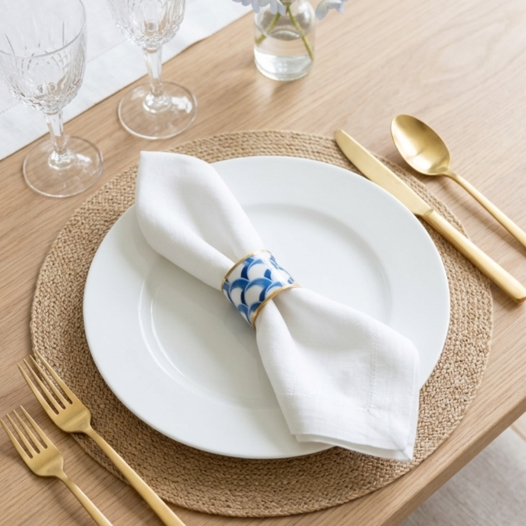 Scales Enameled Napkin Ring, Blue (Set of 4)