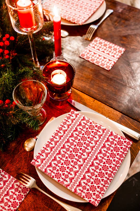 Jacquard Rouge Cocktail Napkin - Françoise Paviot