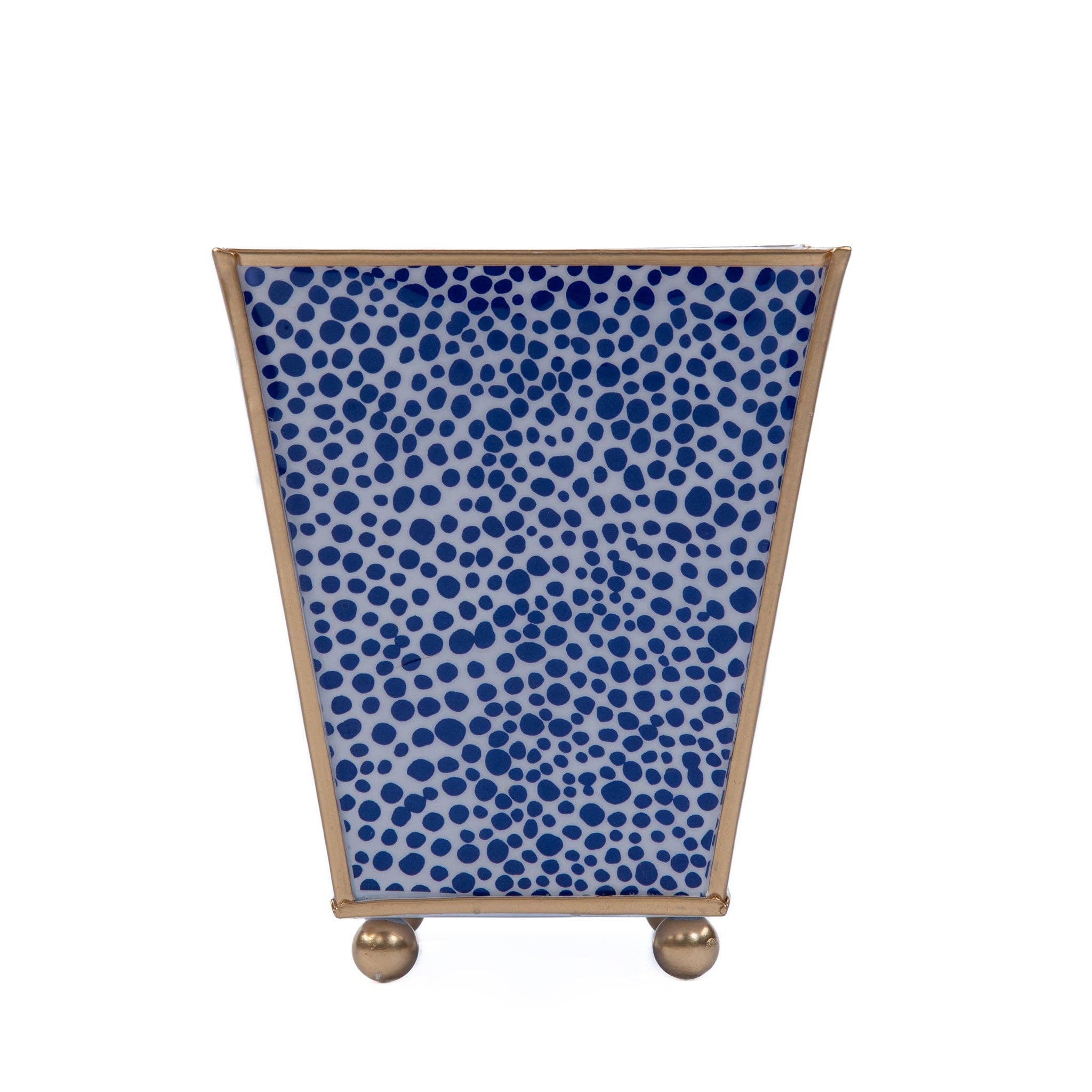 Shagreen Enameled Square Cachepot Planter, Blue & White (6-in)