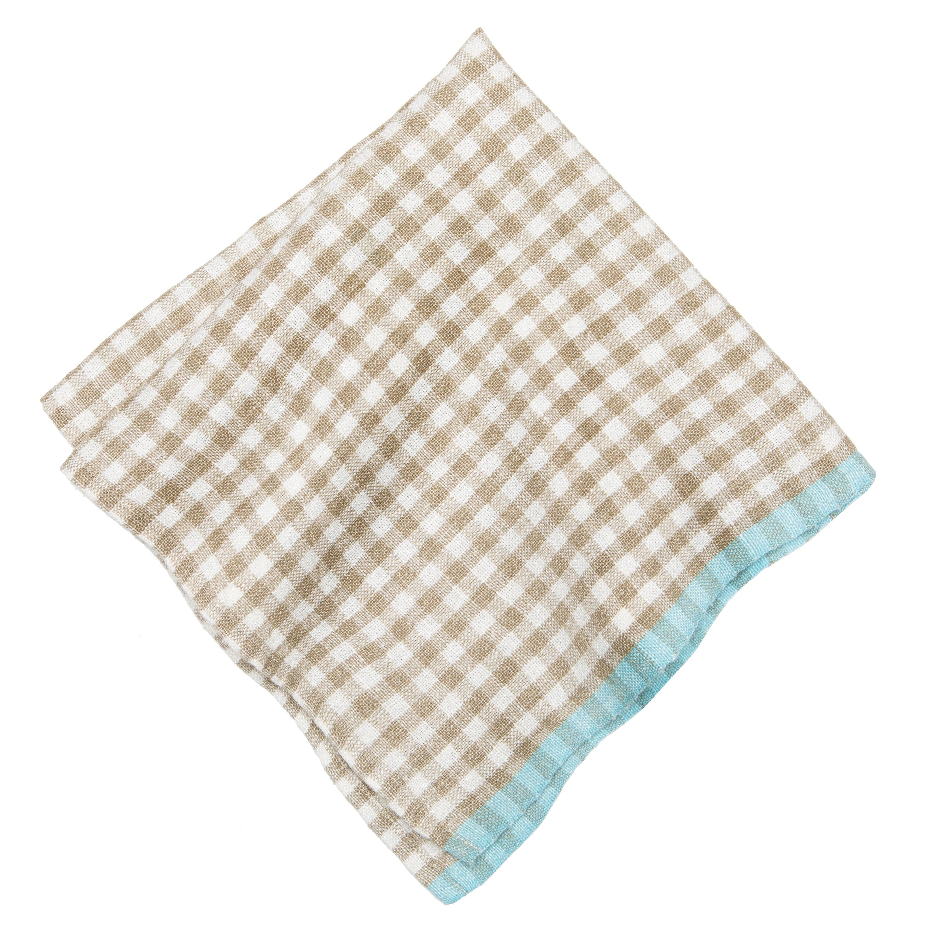 Dinner Napkins, Two-Tone Gingham Natural & Aqua (Set of 6) - Couleur Nature Paris (19in sq)