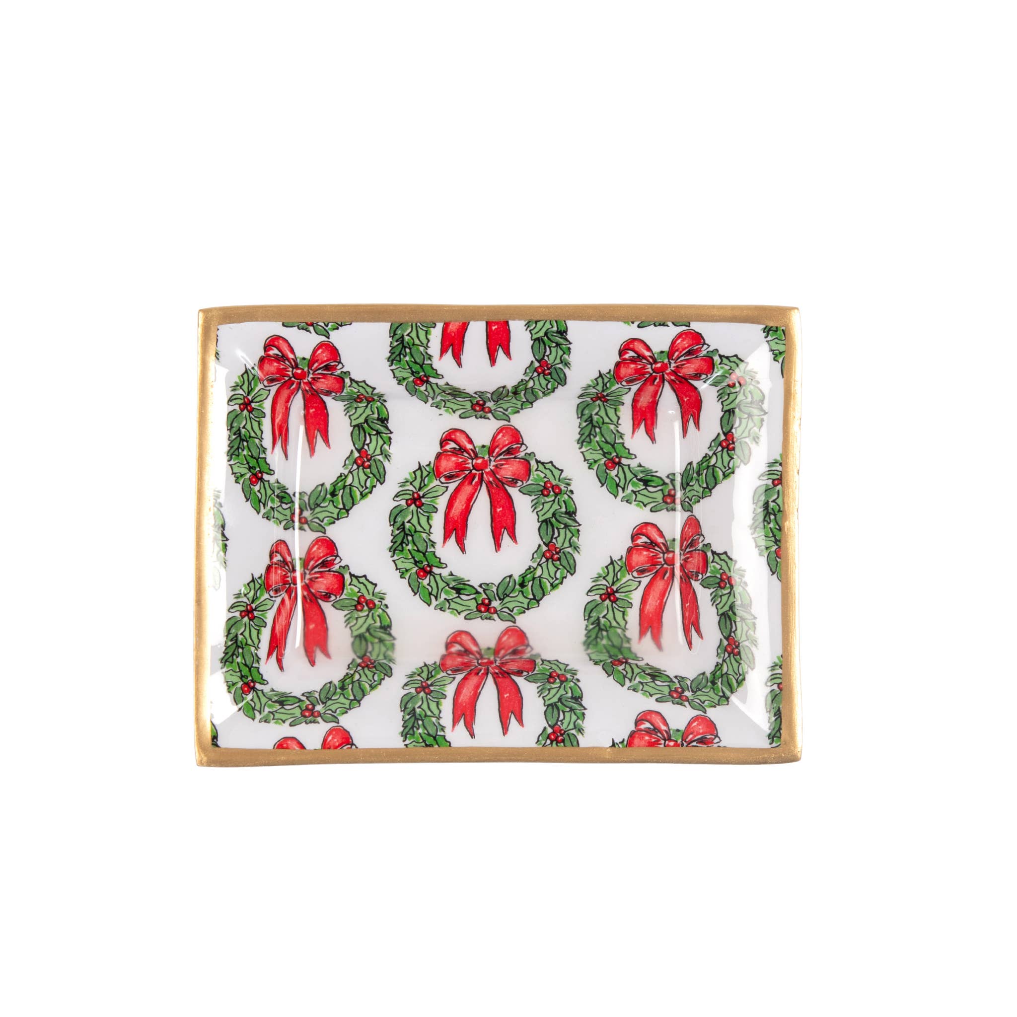 Holly Wreath Bow Enameled Landry Tray - Jaye's Studio