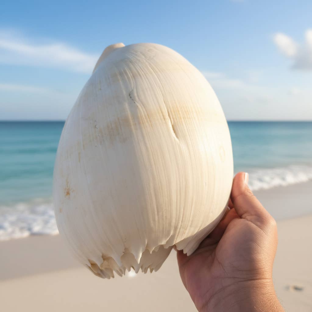 Crowned Baler Melon Shell Display Seashell VOLUTA DIADEMA: Approx 9"