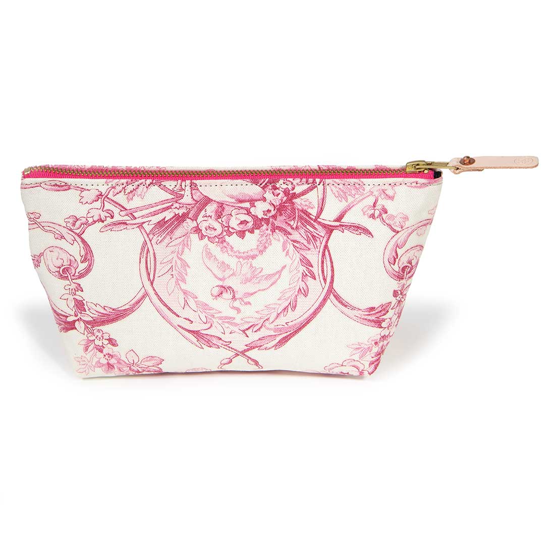 French Rose Toile Zipper Travel Clutch