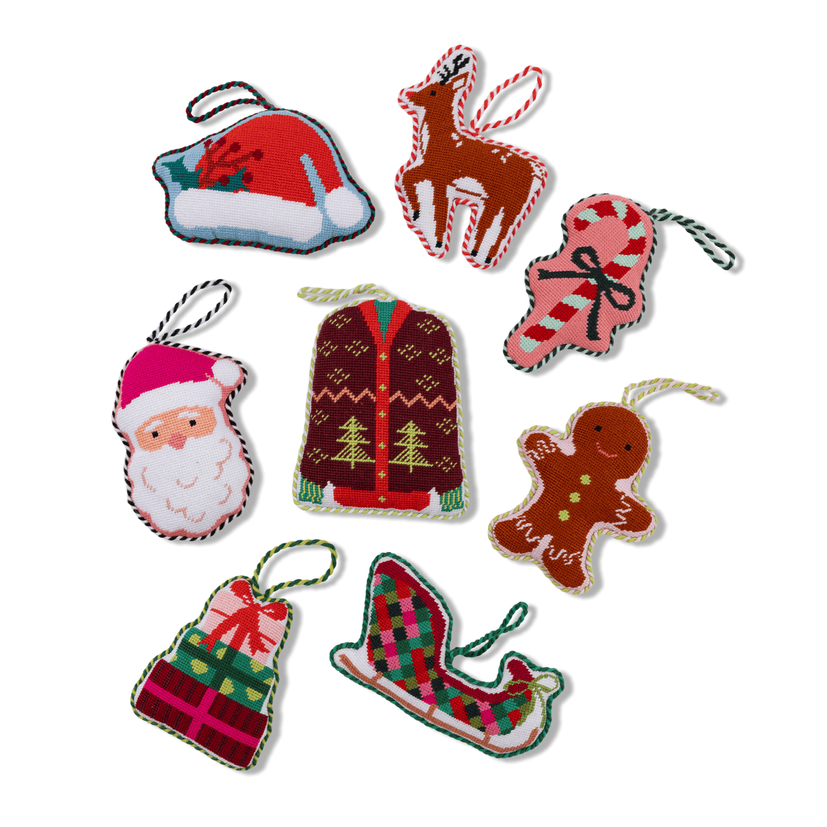 Pink Santa Needlepoint Ornament - Furbish Studios