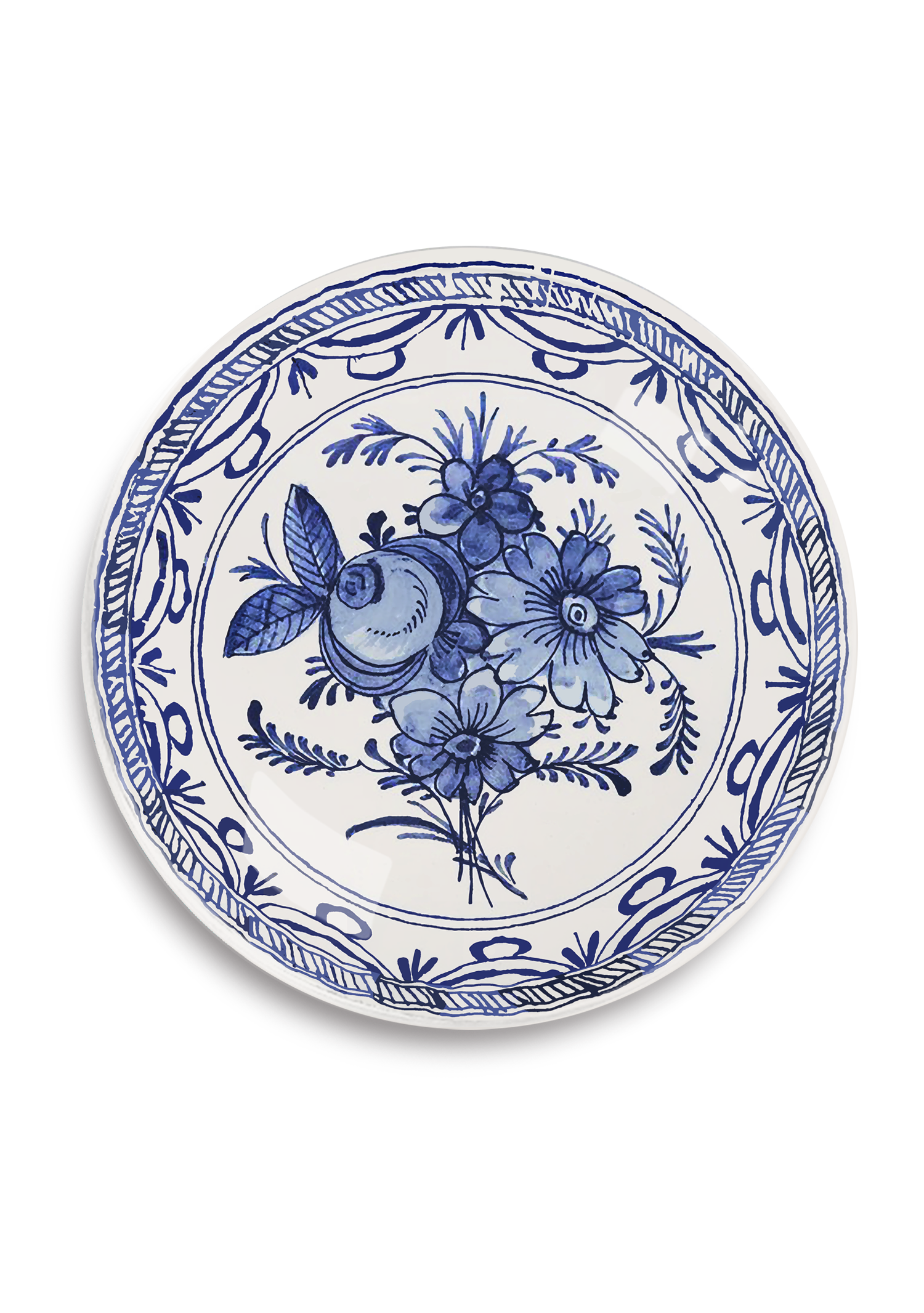 Blue and White Delft Round Decoupage Tray - Ben's Garden (7in dia)