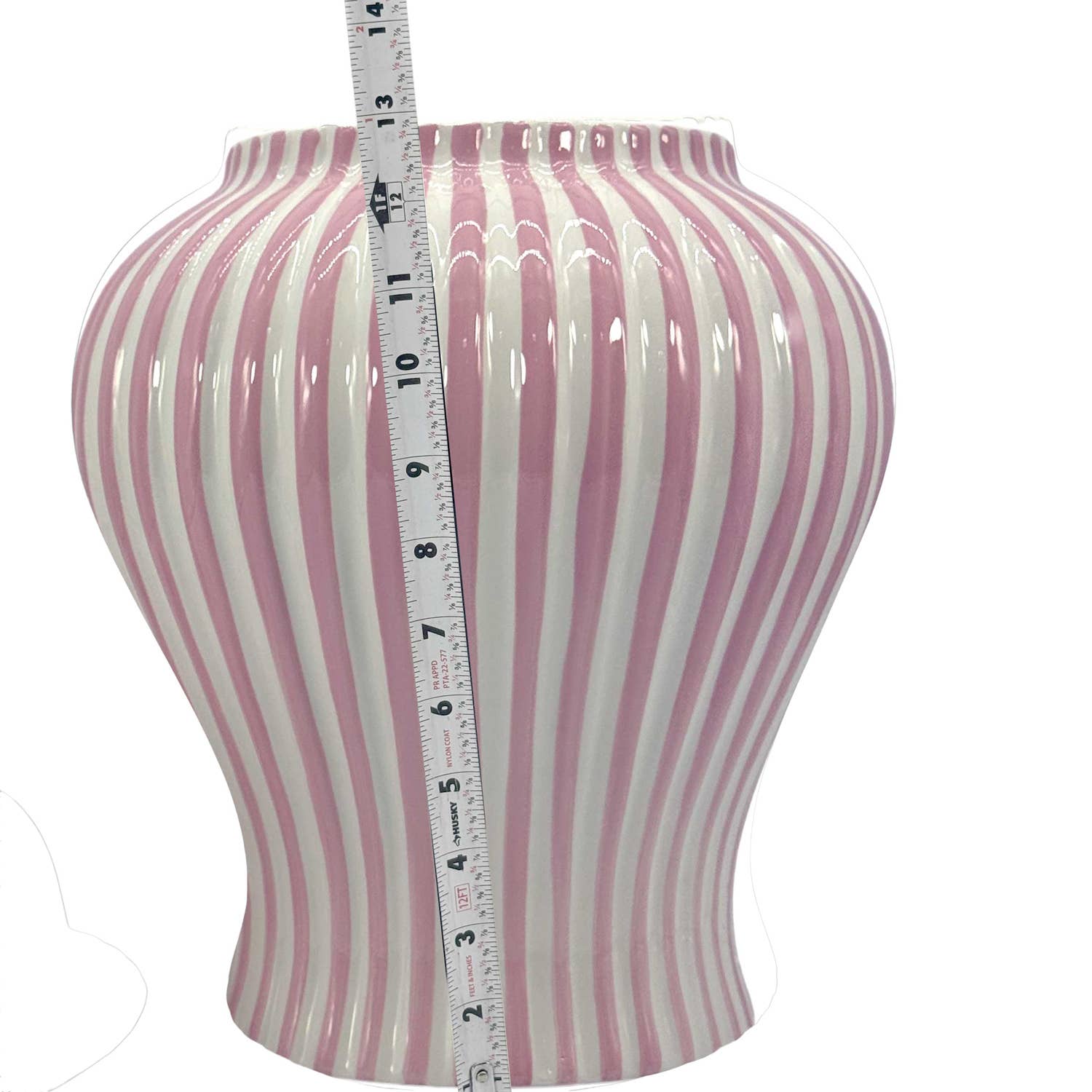 Pink & White Candy Cane Striped Ceramic Vase 18in