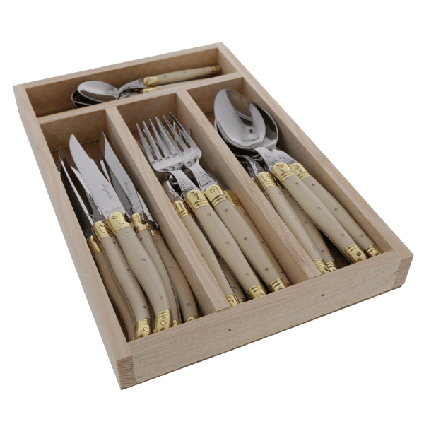 Everyday Flatware Set, Ivory & Brass (24-Piece Set) - Jean Dubost Laguiole