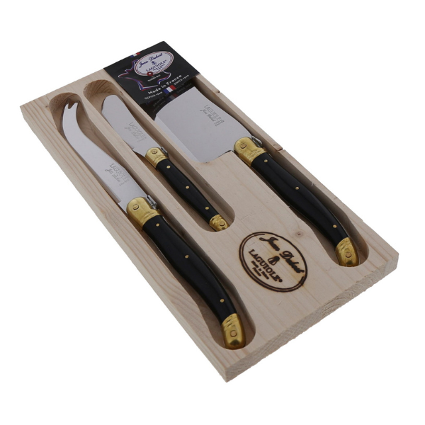 Cheese Set, Black & Brass (3-Piece Set) - Jean Dubost Laguiole