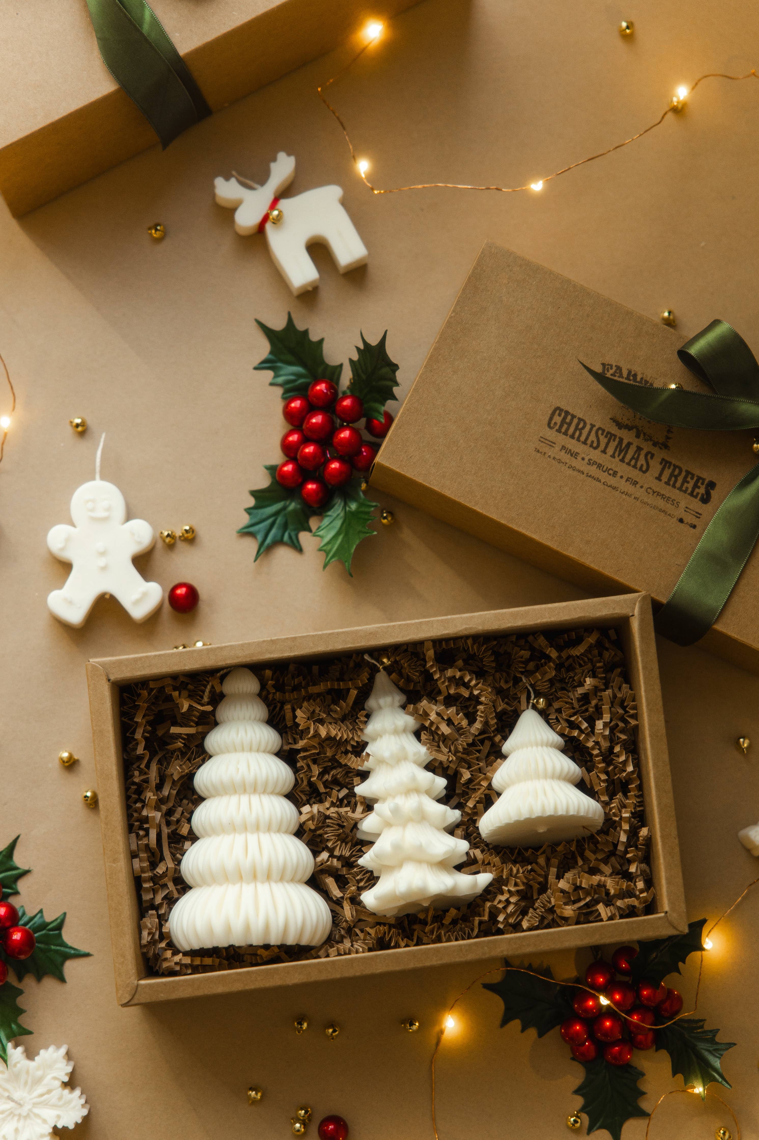 Ivory Ruffle Christmas Tree Candles Gift Box (Unscented)