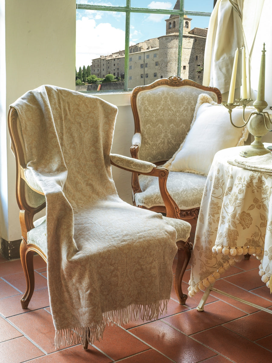 Wool Throw, Beige - Busatti (55in x 70in / 140cm x 170cm)