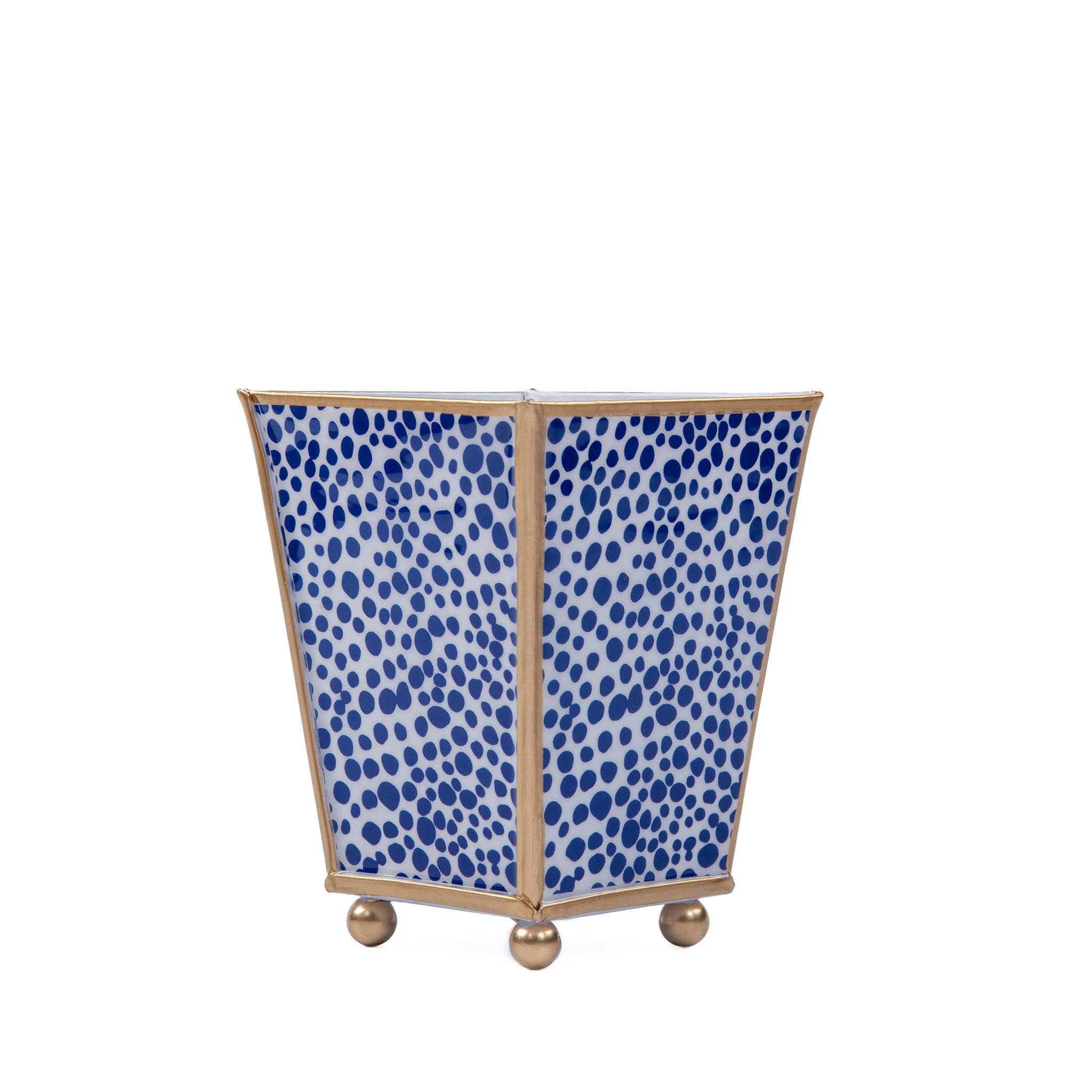 Shagreen Enameled Square Cachepot Planter, Blue & White (6-in)