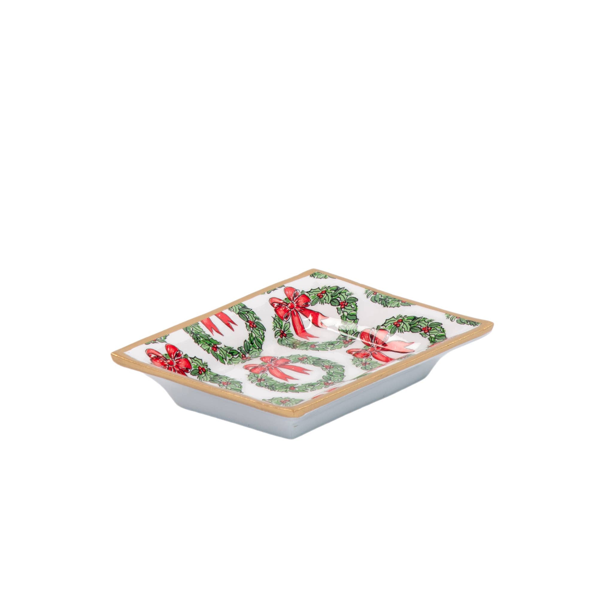Holly Wreath Bow Enameled Landry Tray - Jaye's Studio