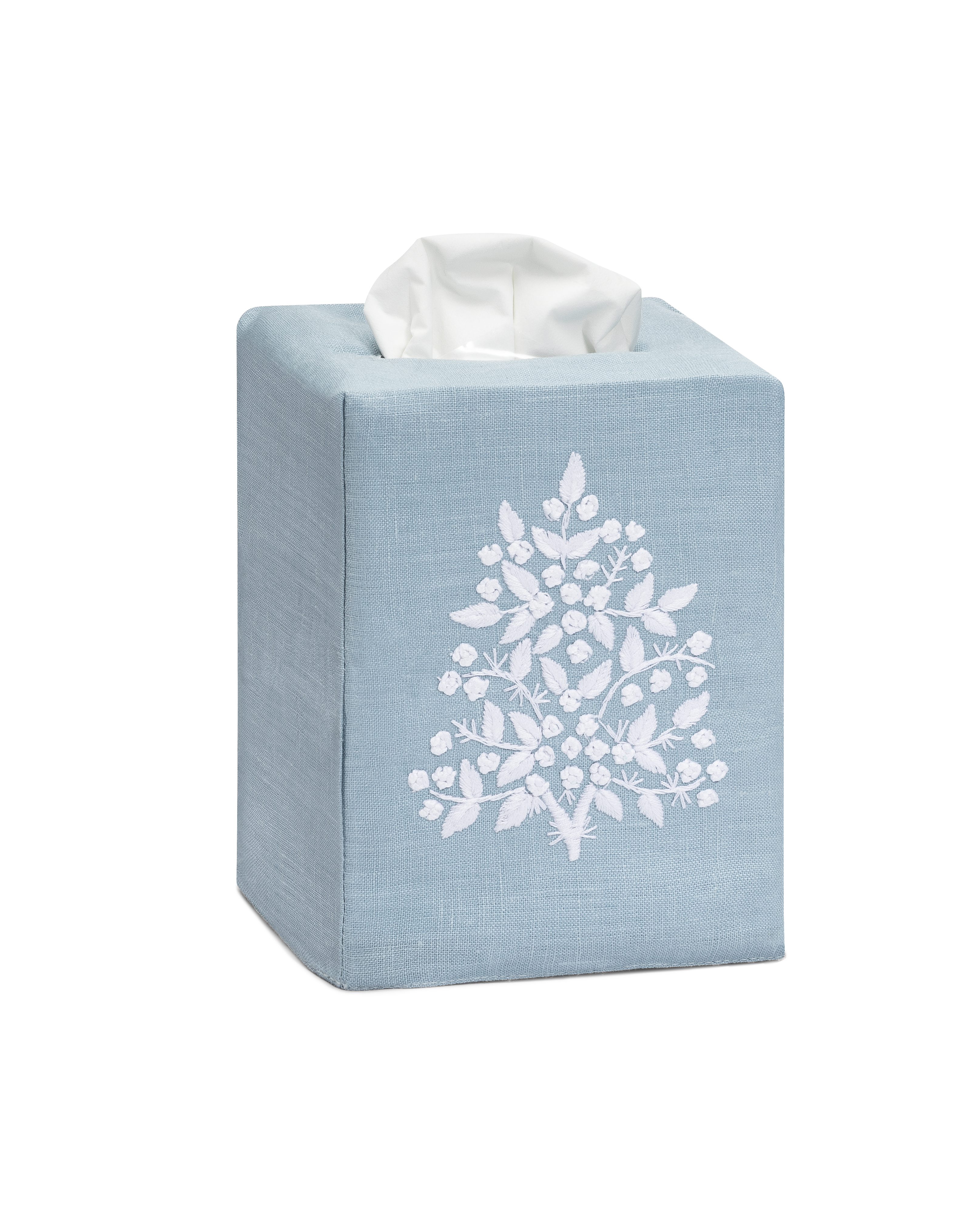 Linen Tissue Box Cover, White on Taupe