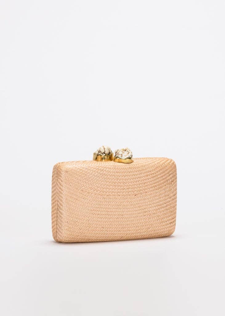 Jen White Stones Clutch, Toast - Kayu