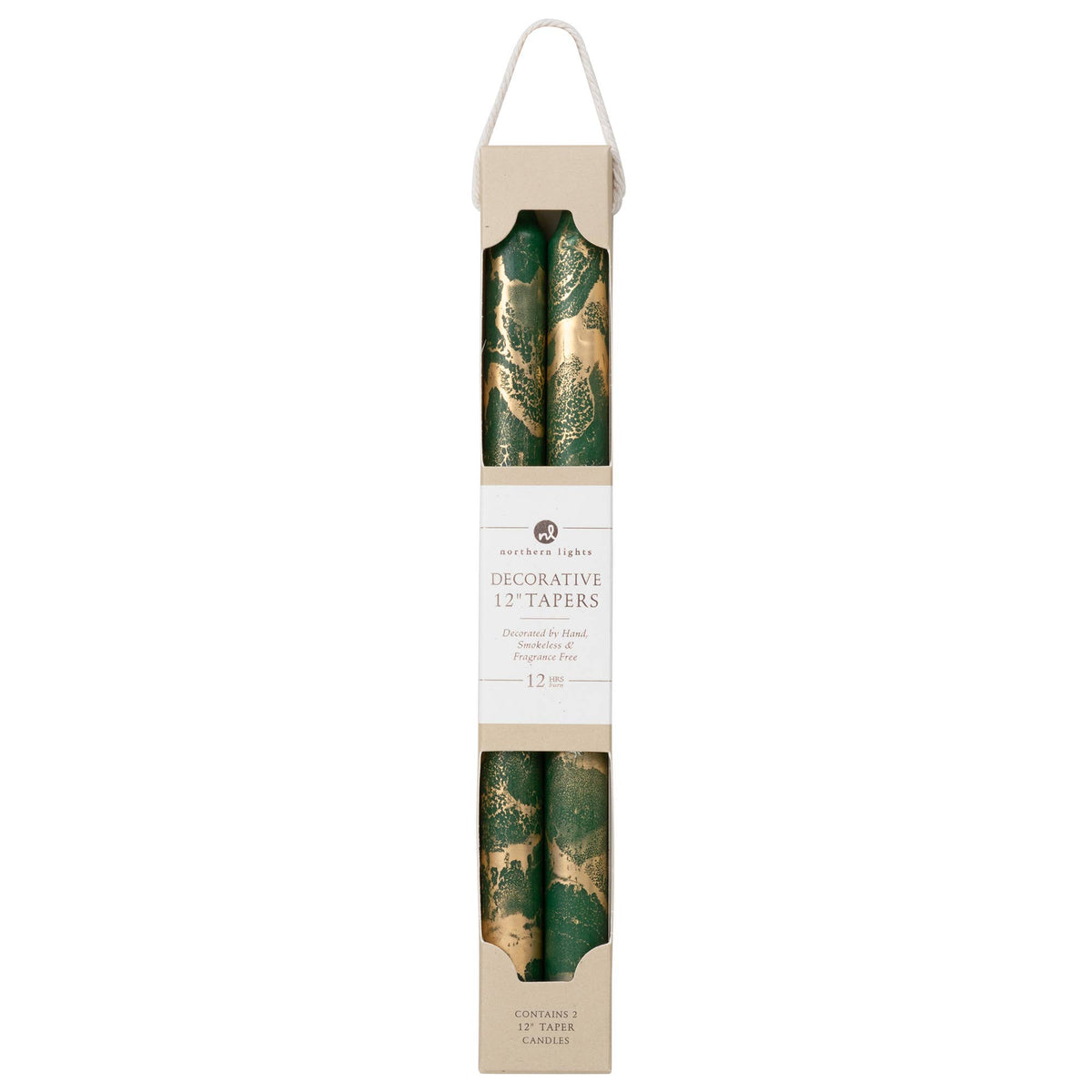 Taper Candles, Hunter Green with Gold - 12in (2 tapers)