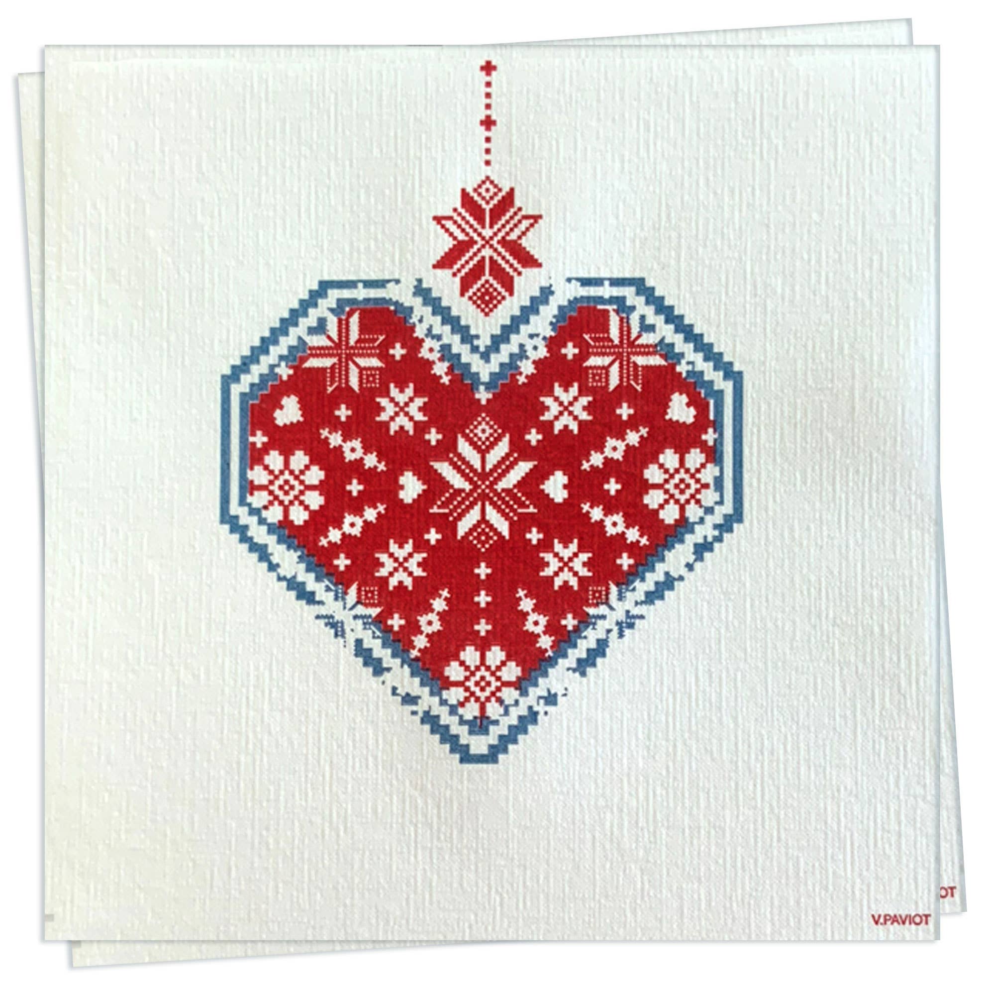 Coeur Brodé Cocktail Napkin - Françoise Paviot