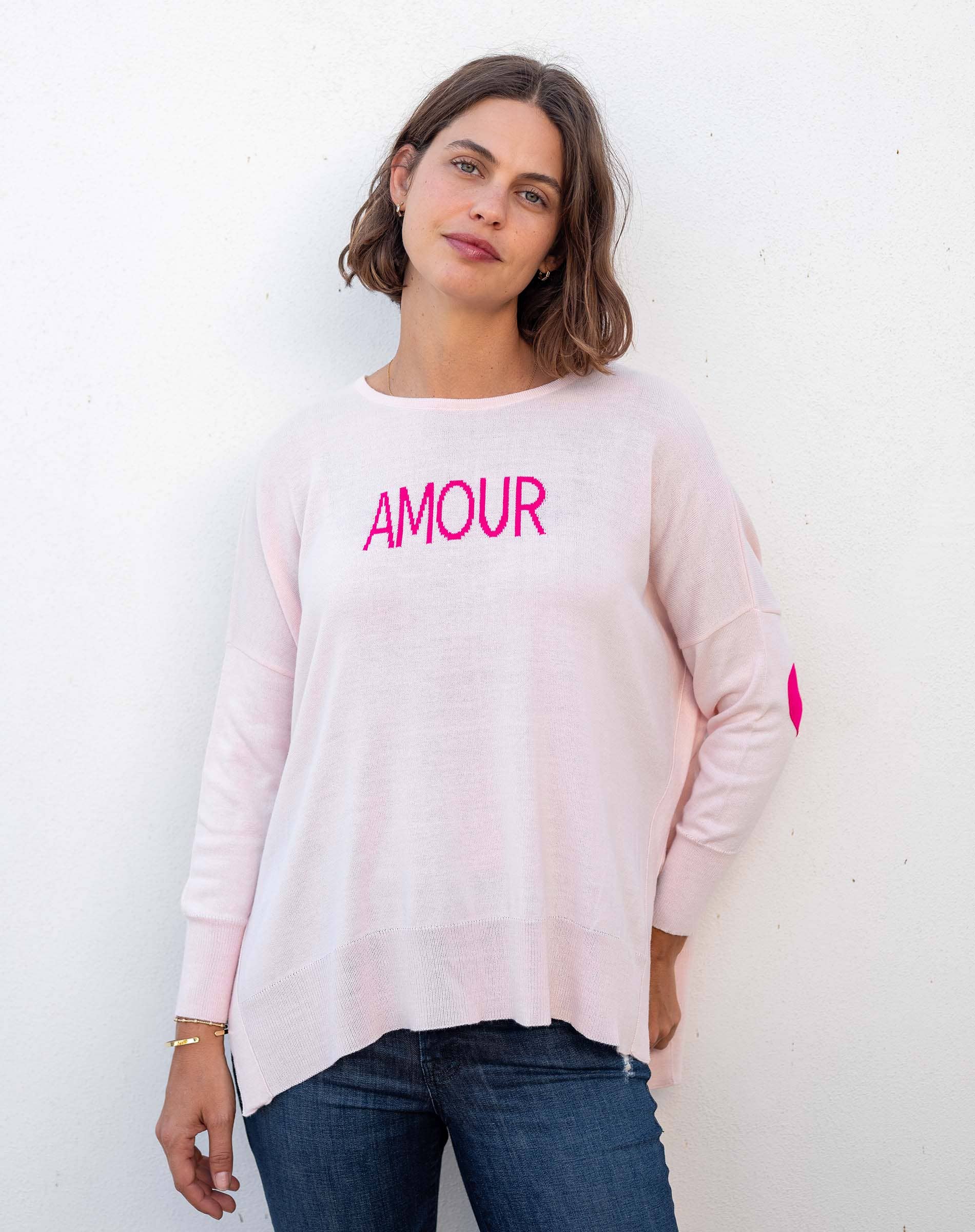 Amour Sweater, Navy Stripe Heart (One Size)