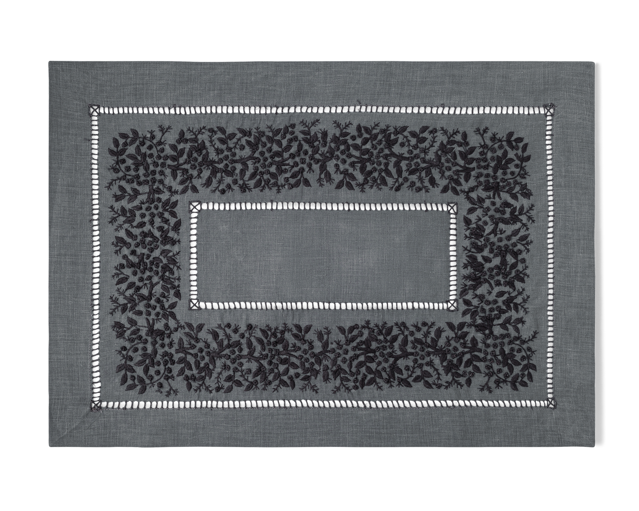 Linen Placemat, White on Taupe