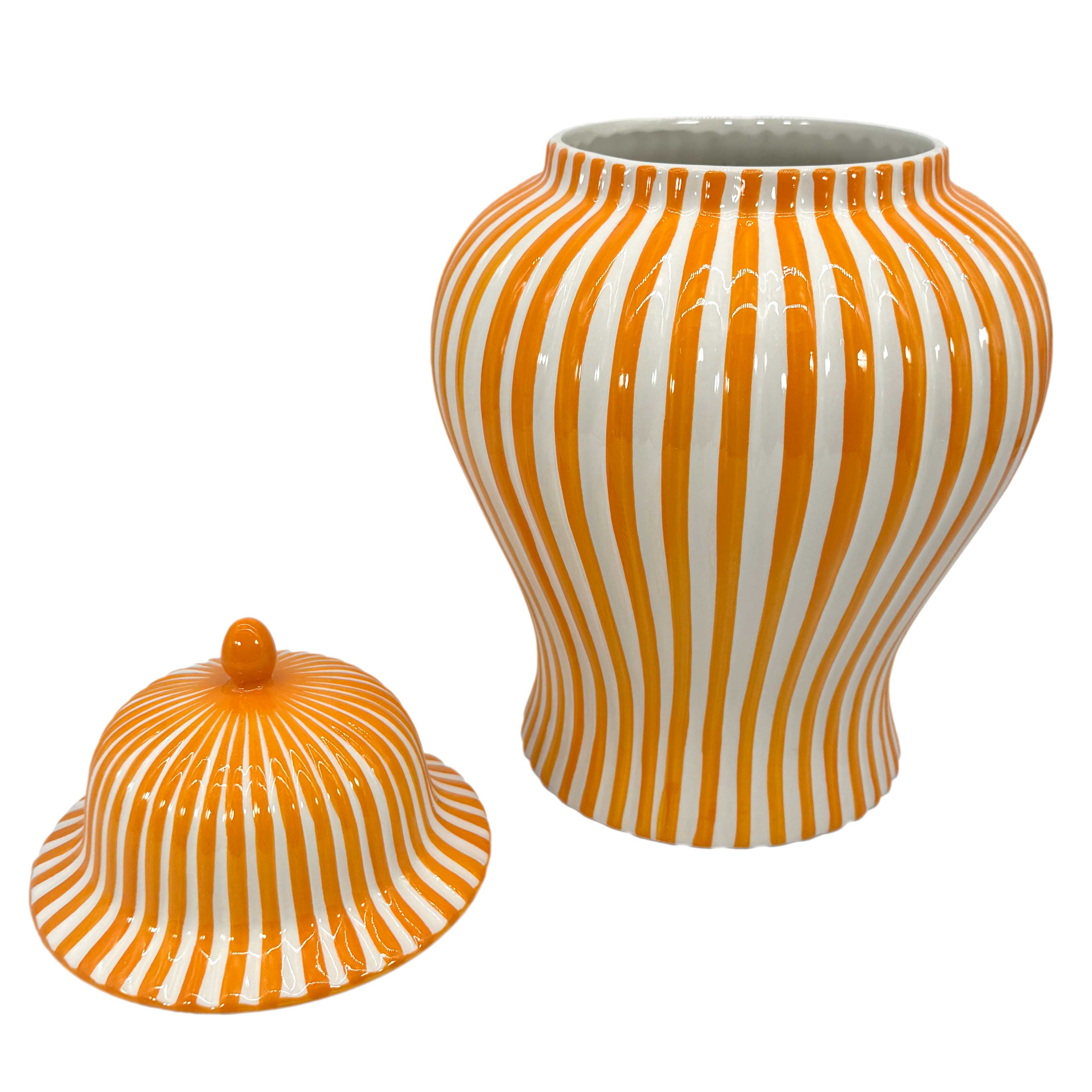 Orange & White Candy Cane Striped Ceramic Vase 18in