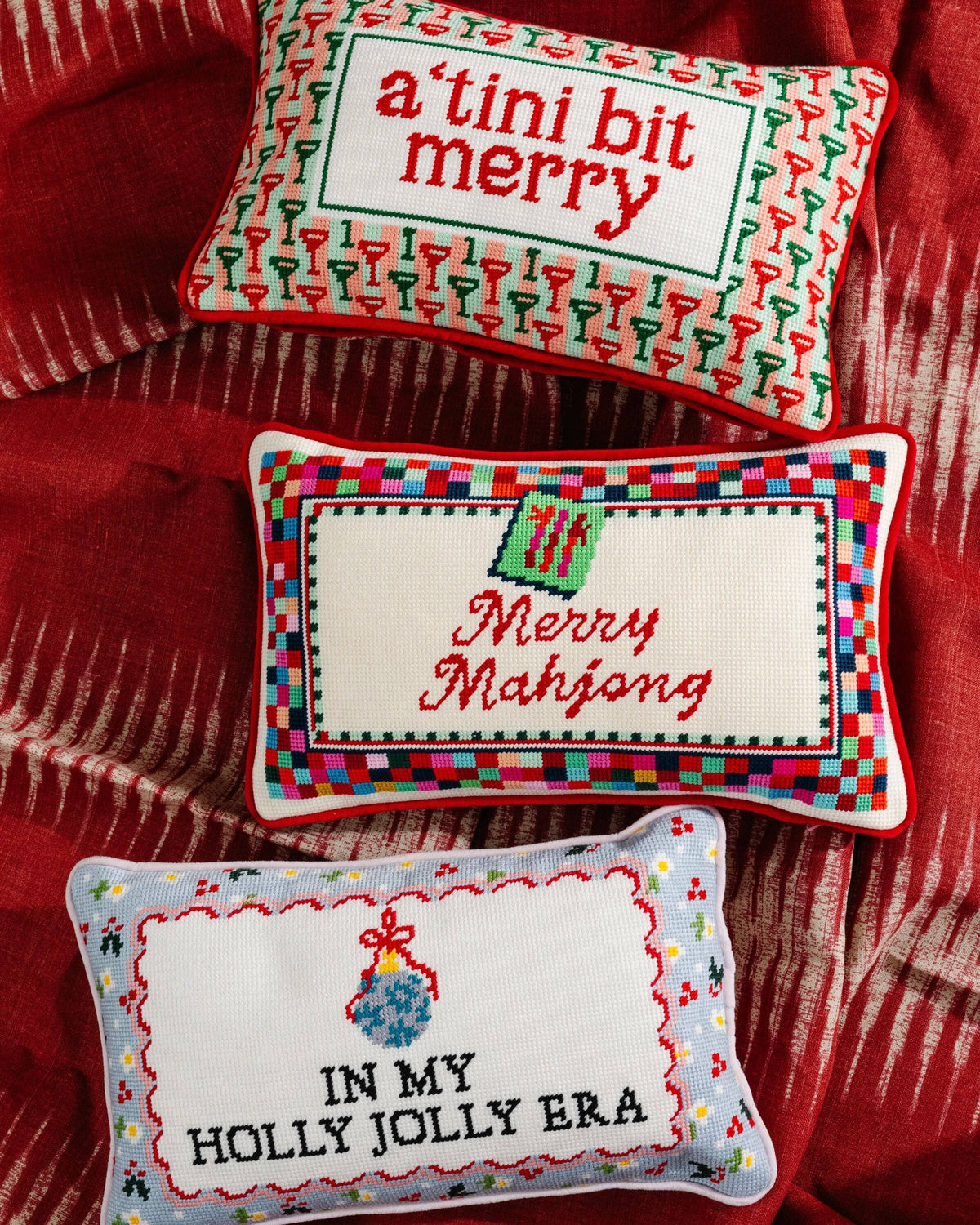 Holly Jolly Era Needlepoint Pillow - Furbish Studios